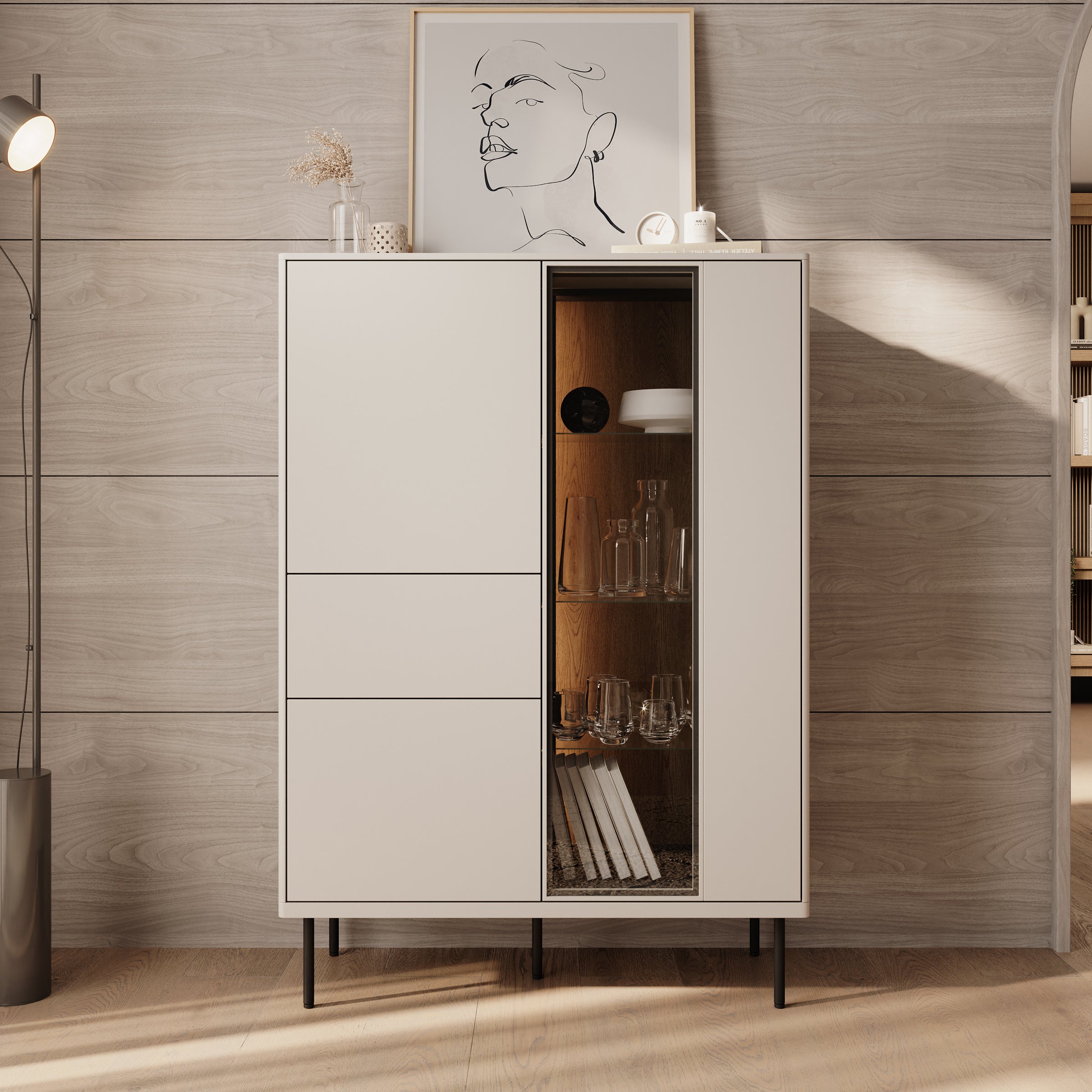 Estrella 2 - Vitrinekast - Beige - 98x41x140 cm