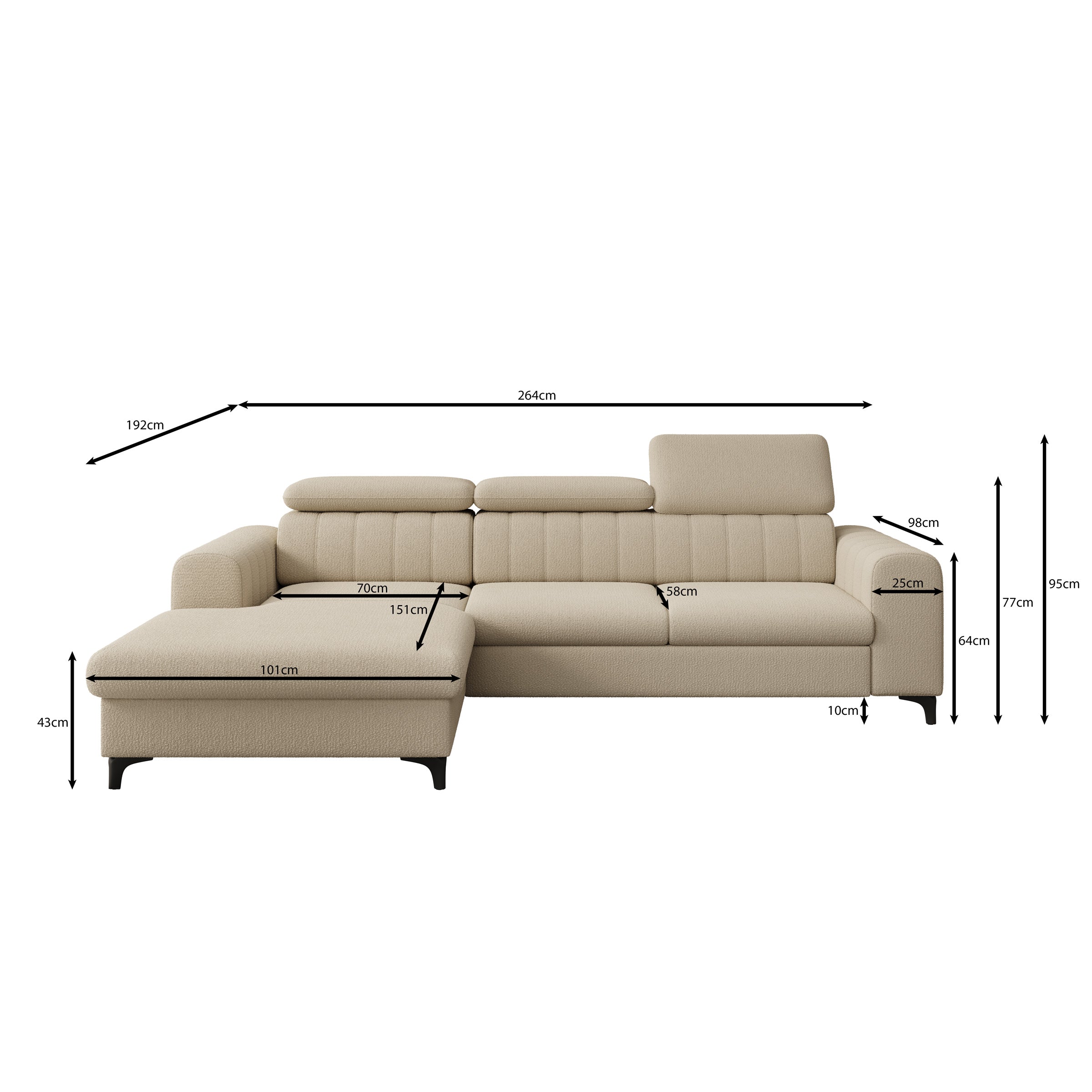 Fanoe - Hoekbank 3-zits met chaise longue - Stof beige - Links