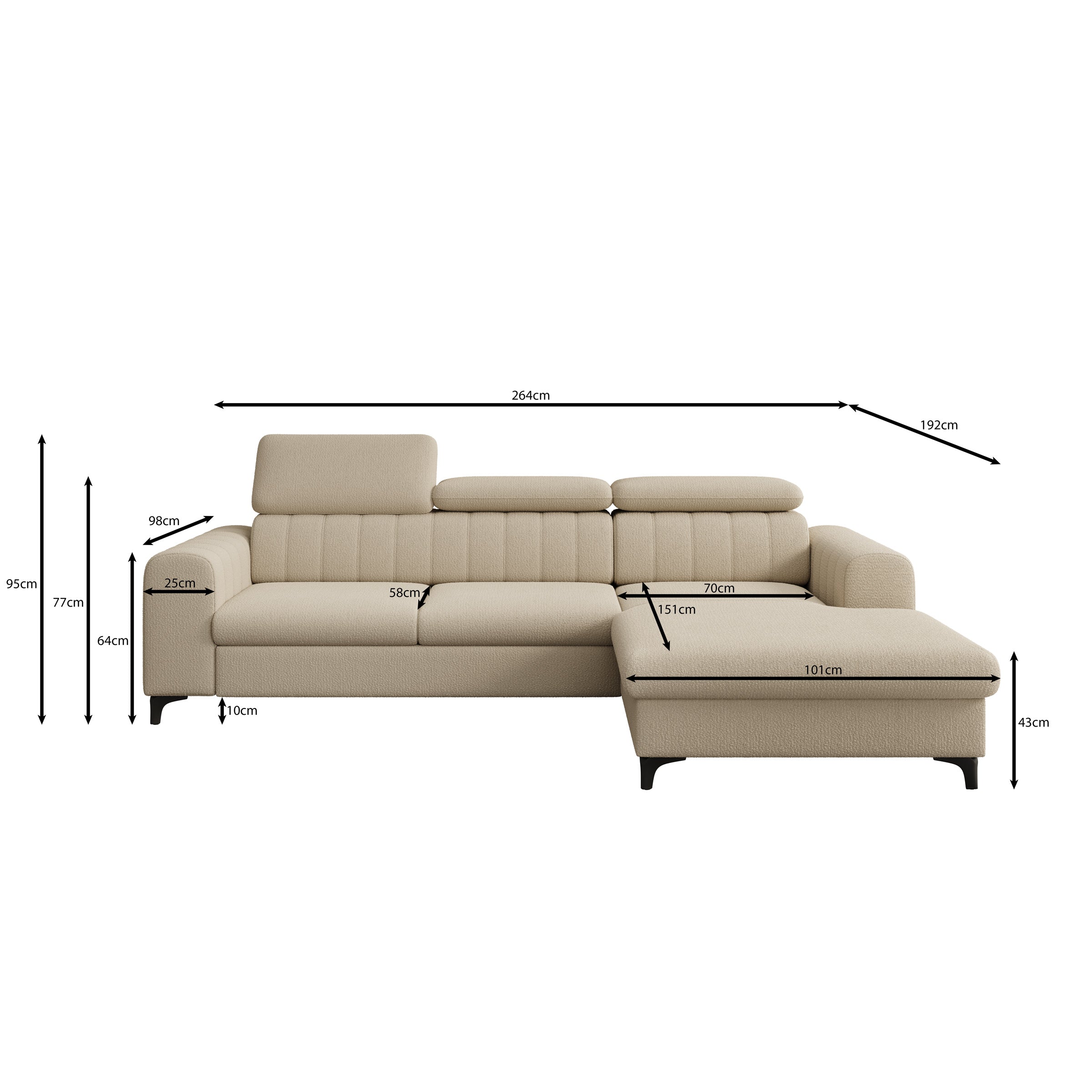 Fanoe - Hoekbank 3-zits met chaise longue - Stof groen - Rechts