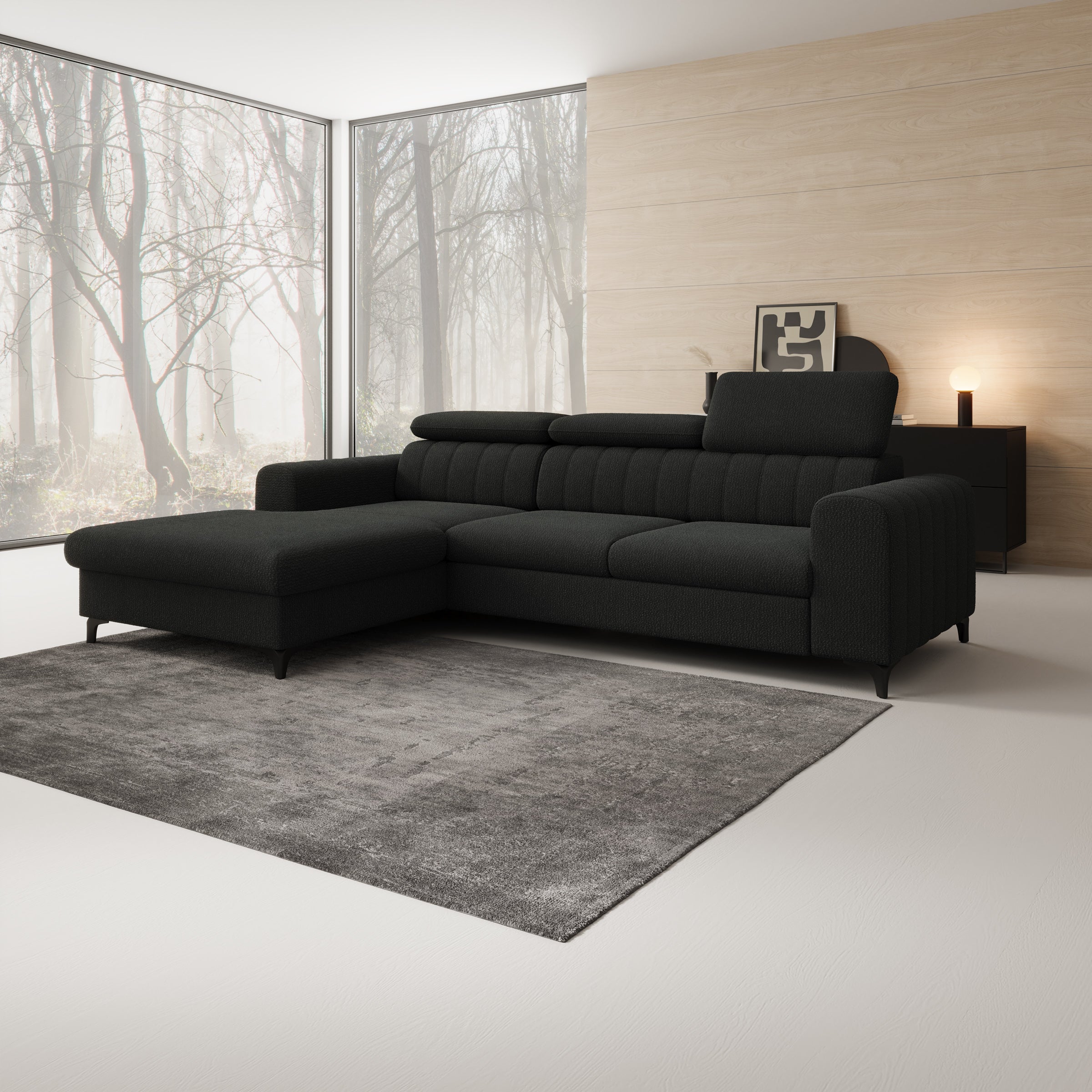 Fanoe - Hoekbank 3-zits met chaise longue - Stof zwart - Links
