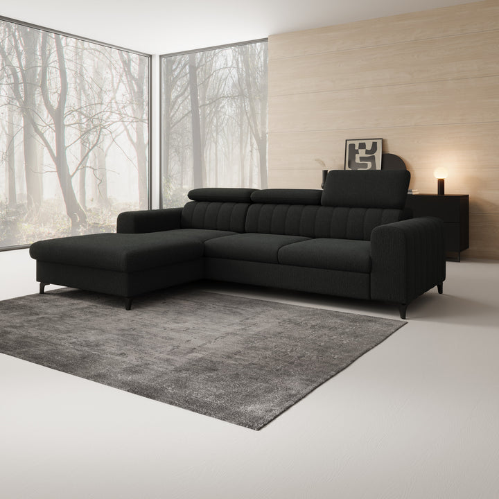Fanoe - Hoekbank 3-zits met chaise longue - Stof zwart - Links