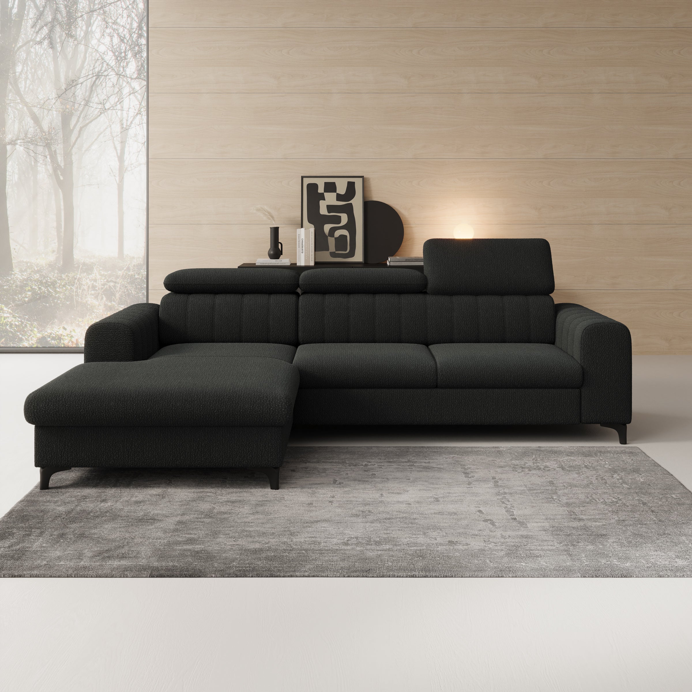Fanoe - Hoekbank 3-zits met chaise longue - Stof zwart - Links