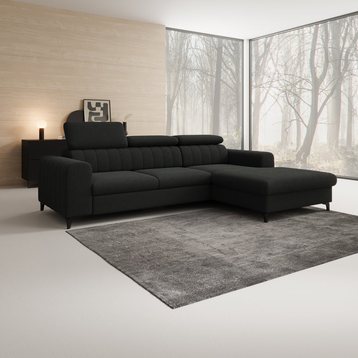 Fanoe - Hoekbank 3-zits met chaise longue - Stof zwart - Rechts