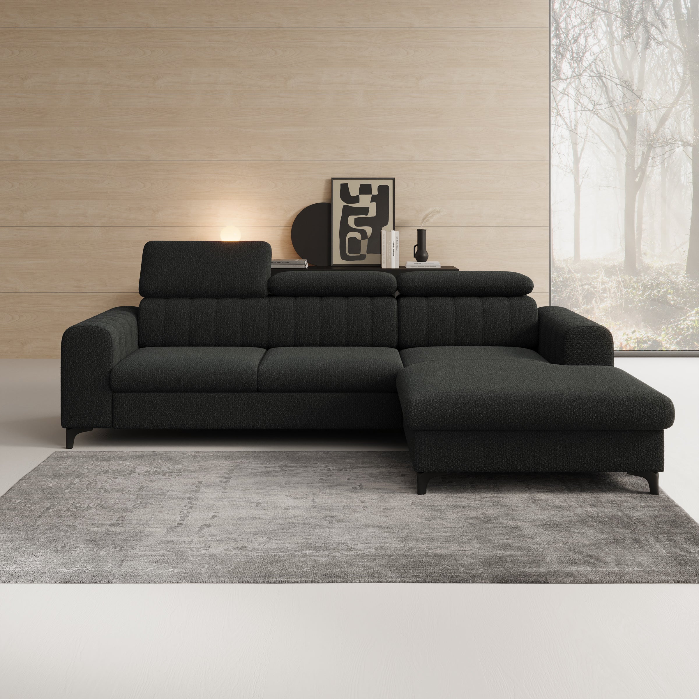 Fanoe - Hoekbank 3-zits met chaise longue - Stof zwart - Rechts