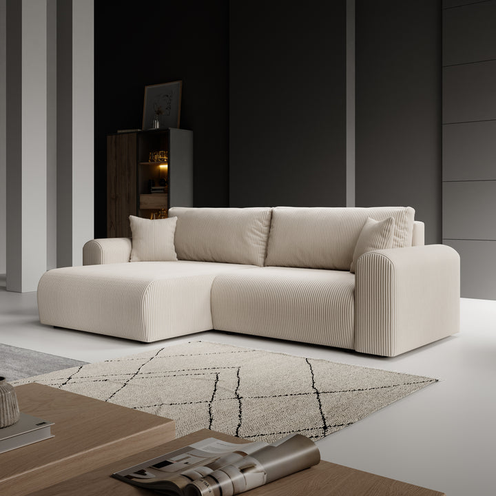 Fayel - Hoekbank 2-zits met chaise longue - Ribstof beige