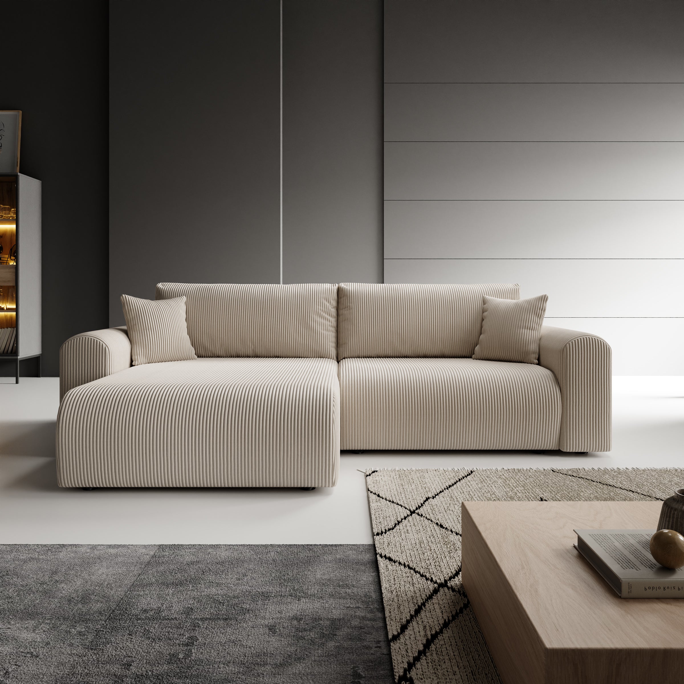 Fayel - Hoekbank 2-zits met chaise longue - Ribstof beige