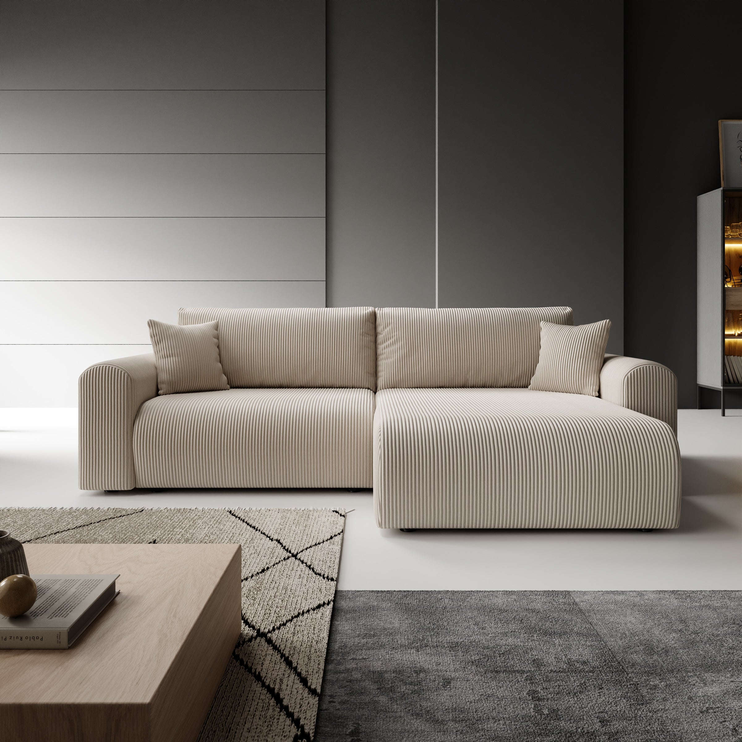 Fayel - Hoekbank 2-zits met chaise longue - Ribstof beige