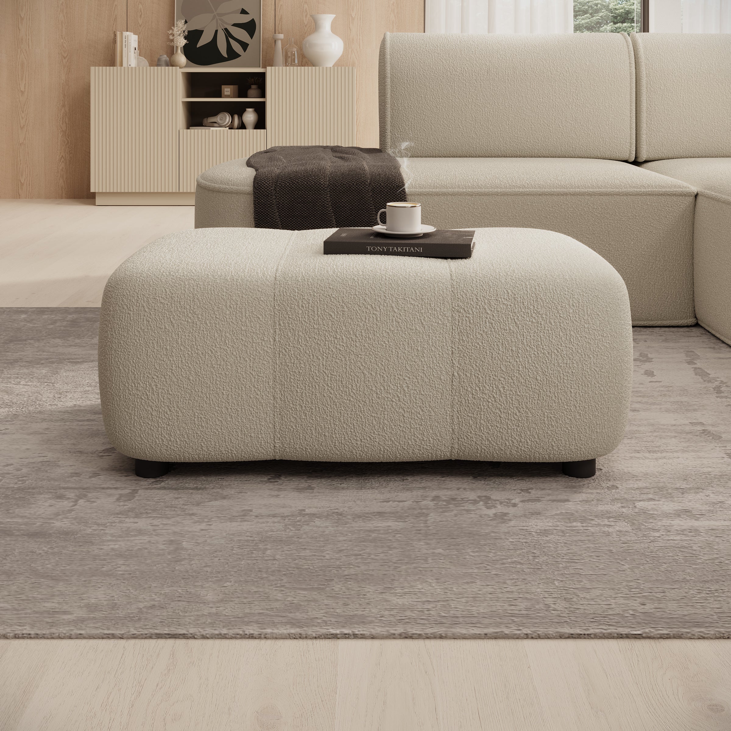 Feather - Poef - Teddystof beige - 93x62x38 cm