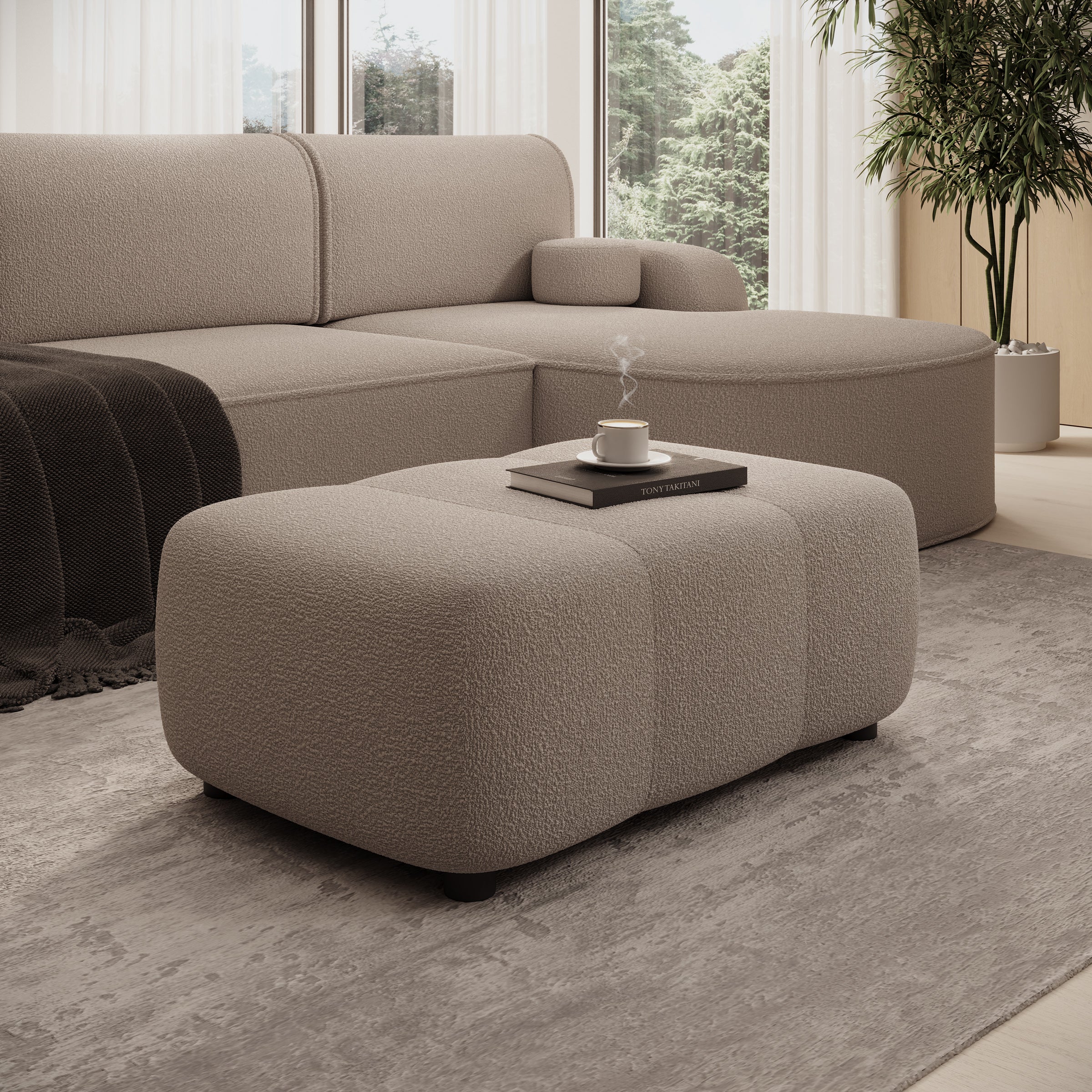 Feather - Poef - Teddystof taupe - 93x62x38 cm
