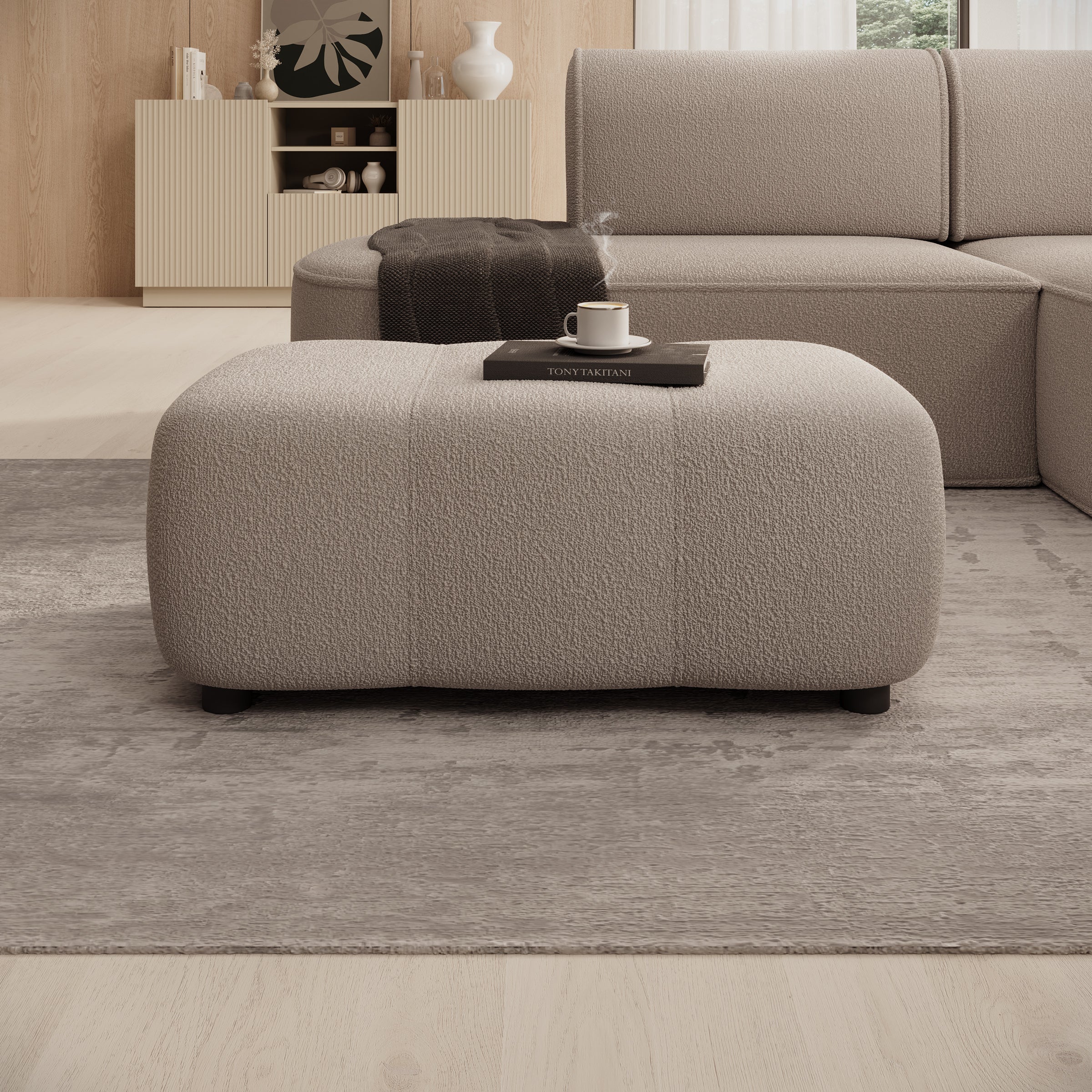 Feather - Poef - Teddystof taupe - 93x62x38 cm