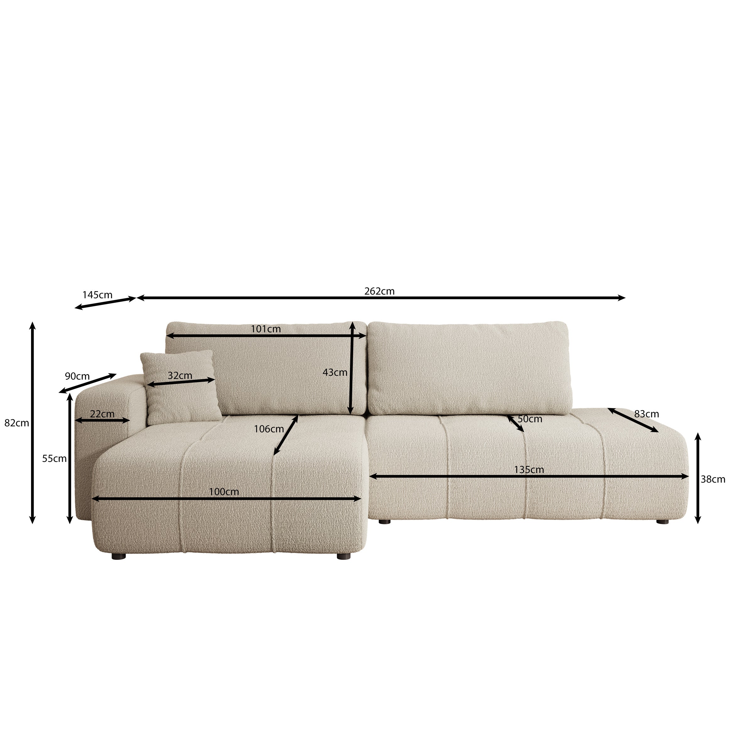 Feather L - Hoekbank - Teddystof beige - Links