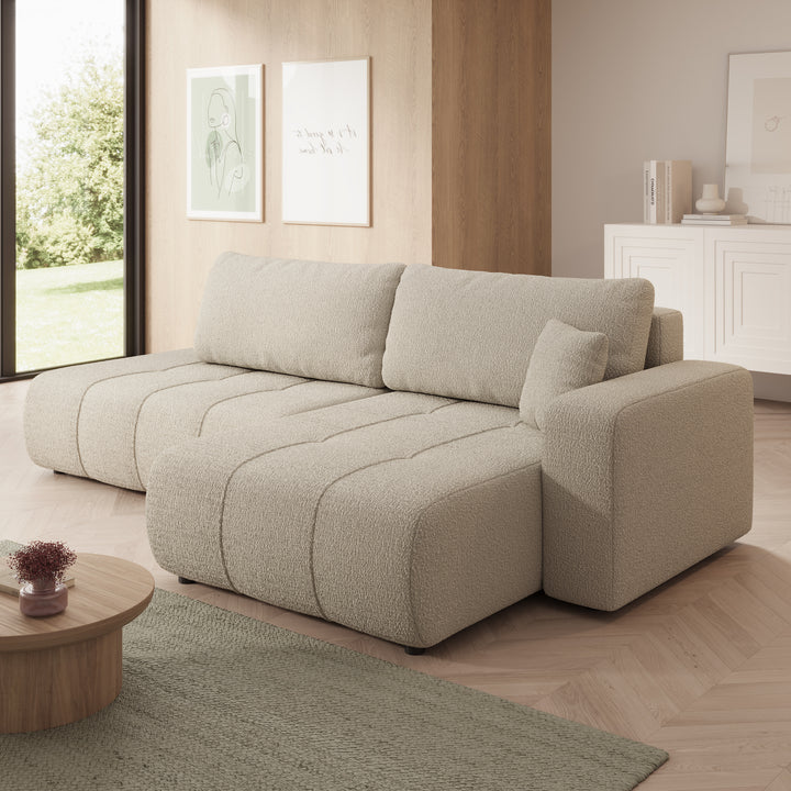 Feather L - Hoekbank - Teddystof beige - Rechts