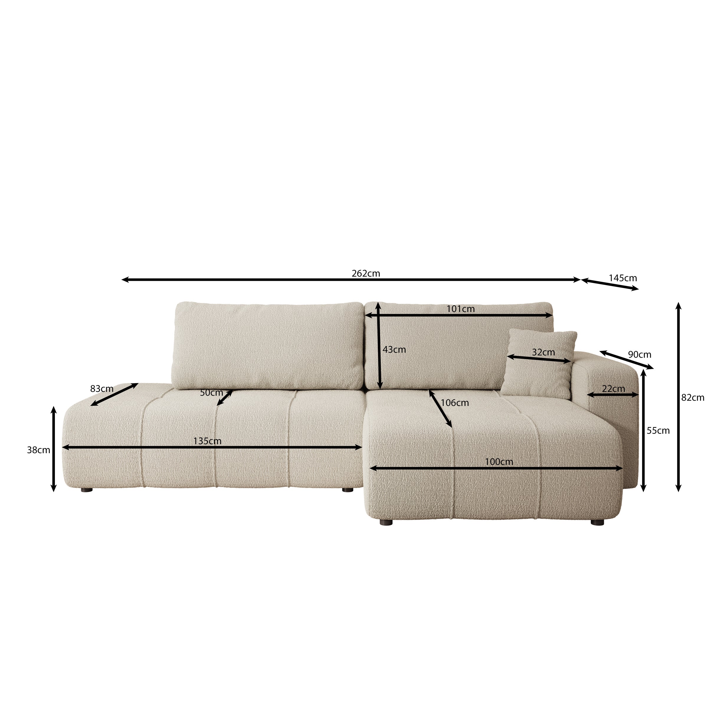 Feather L - Hoekbank - Teddystof beige - Rechts