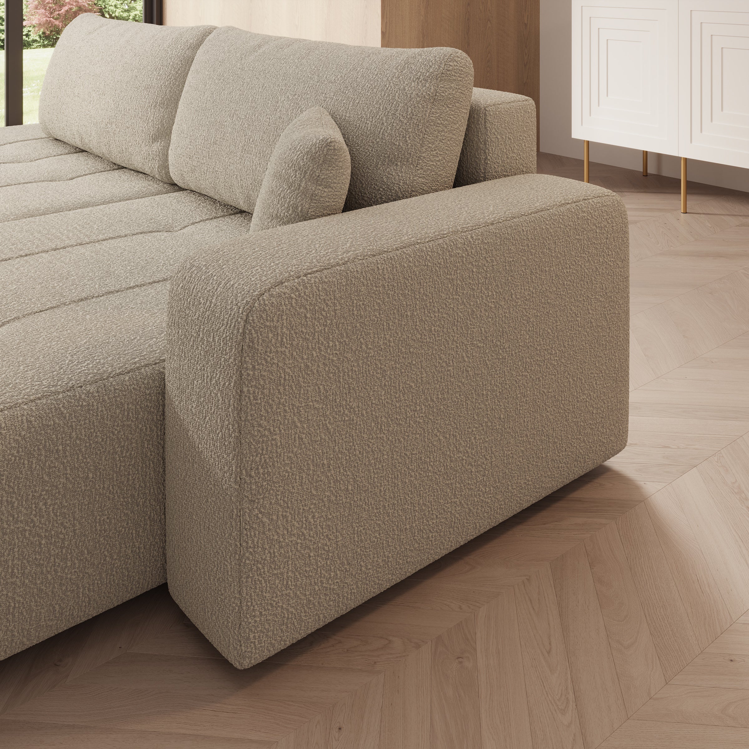 Feather L - Hoekbank - Teddystof beige - Rechts
