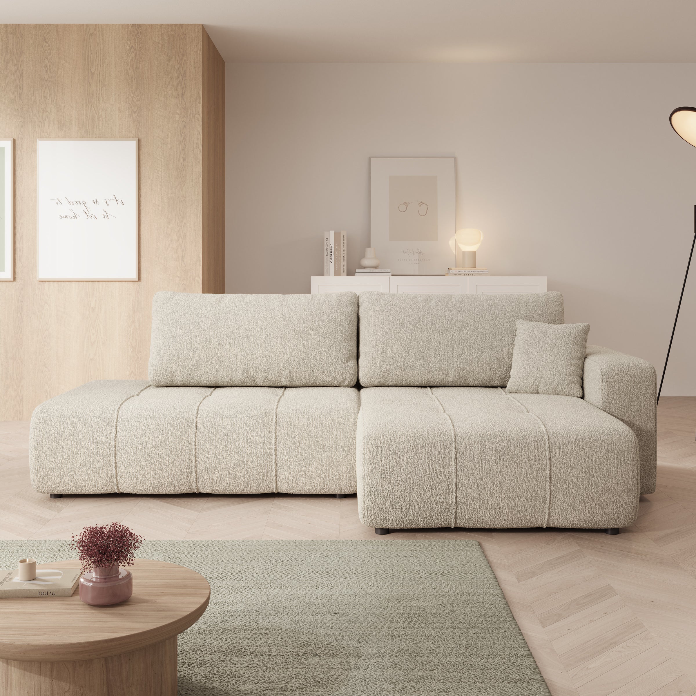 Feather L - Hoekbank - Teddystof beige - Rechts