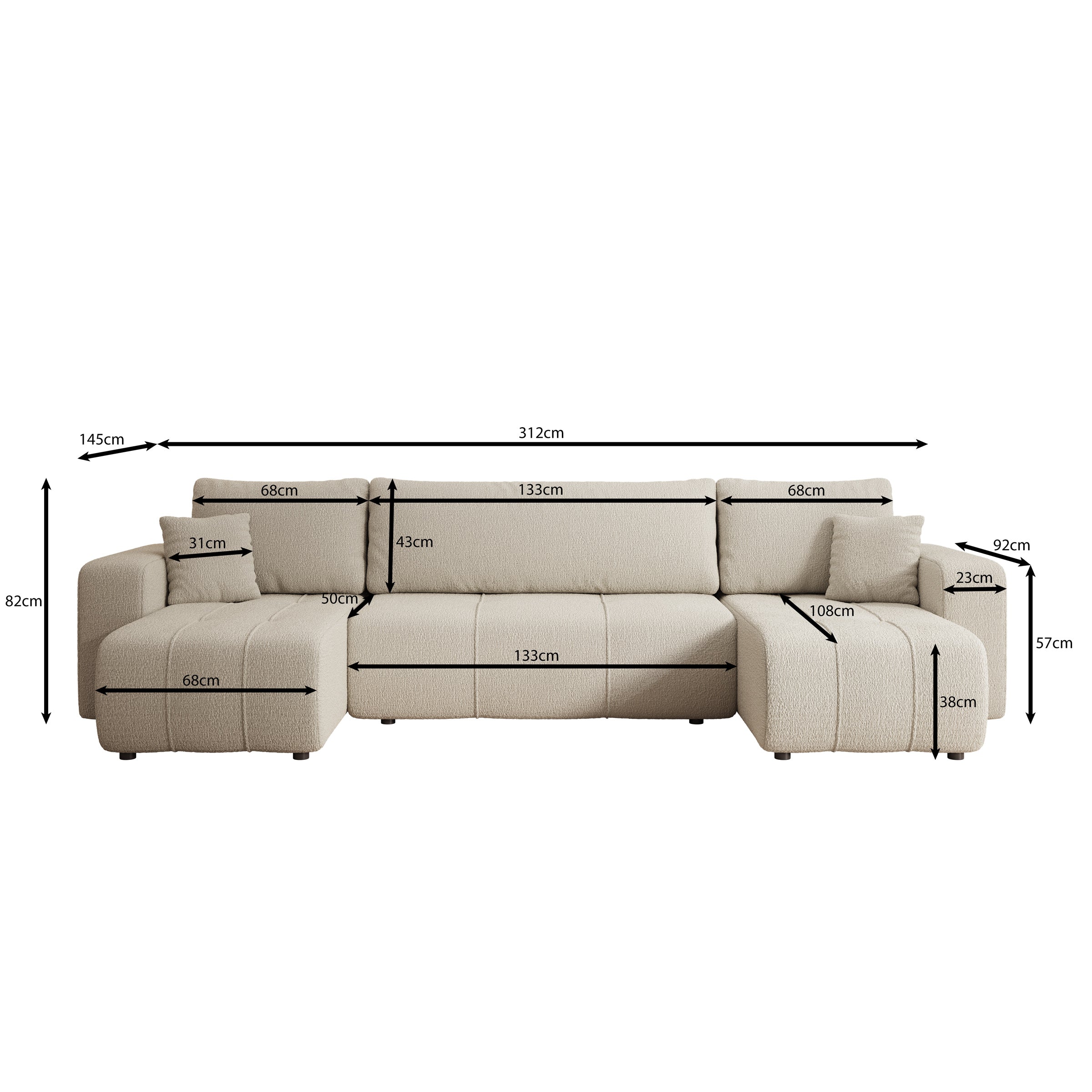 Feather U - Hoekbank - Teddystof beige - Universeel