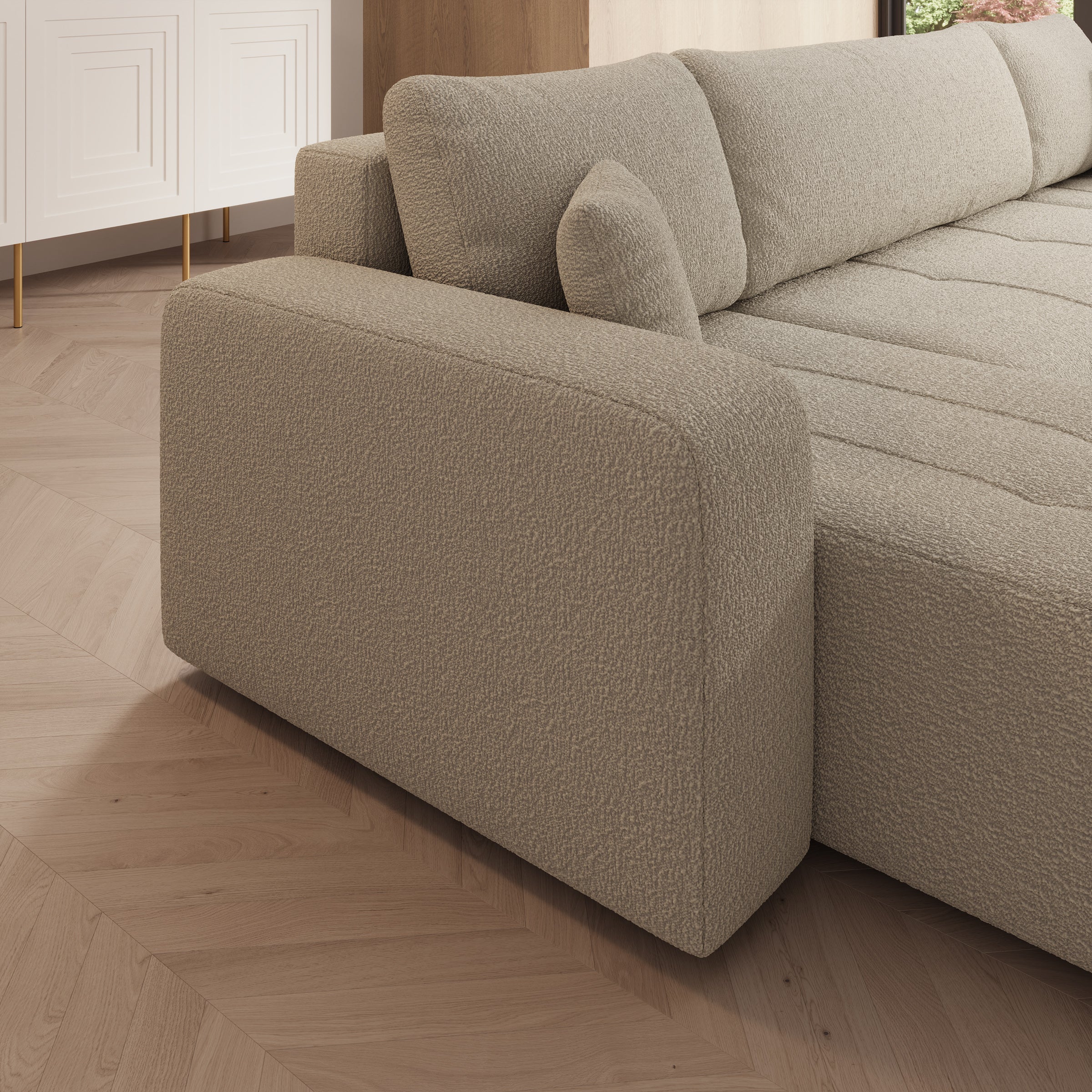Feather U - Hoekbank - Teddystof beige - Universeel