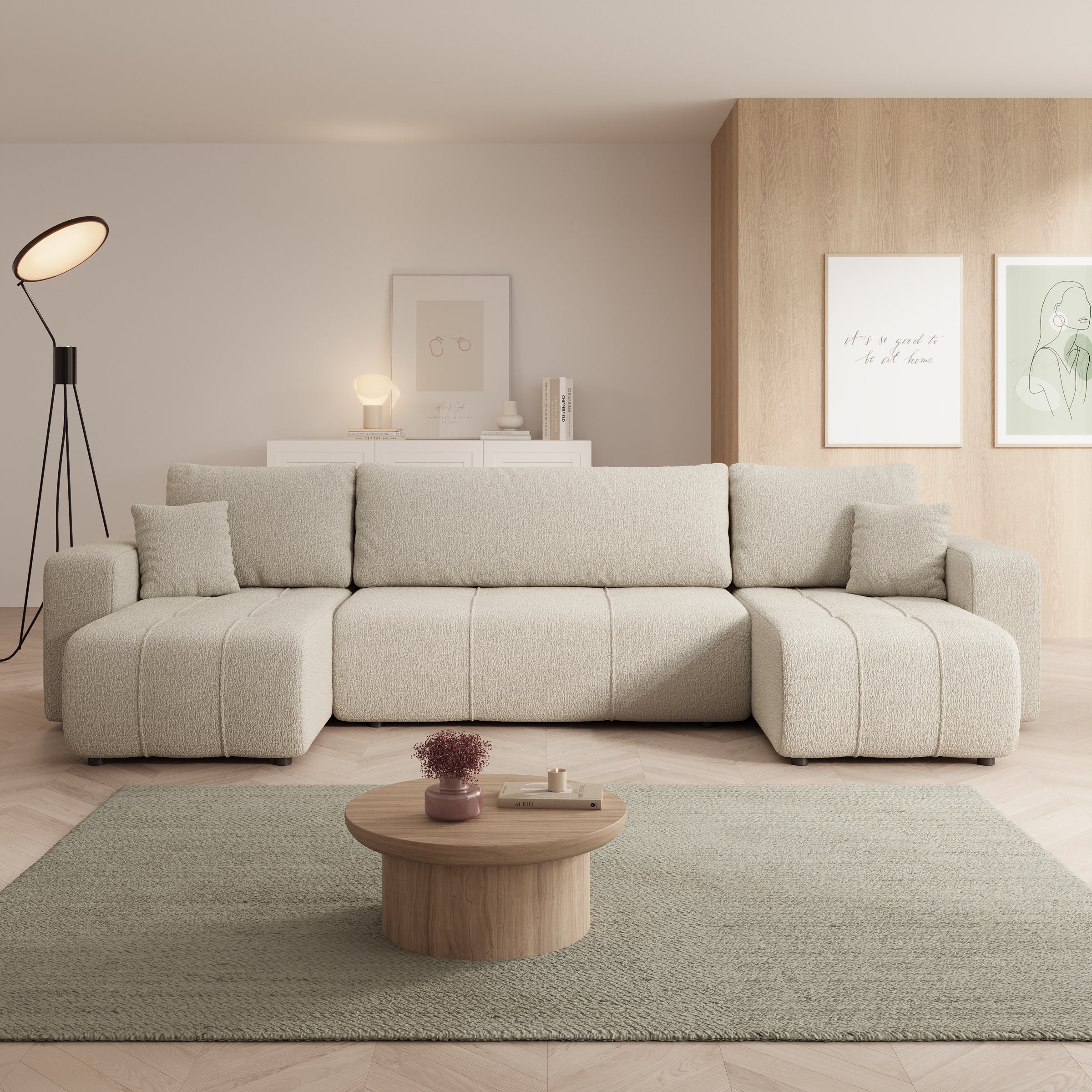 Feather U - Hoekbank - Teddystof beige - Universeel