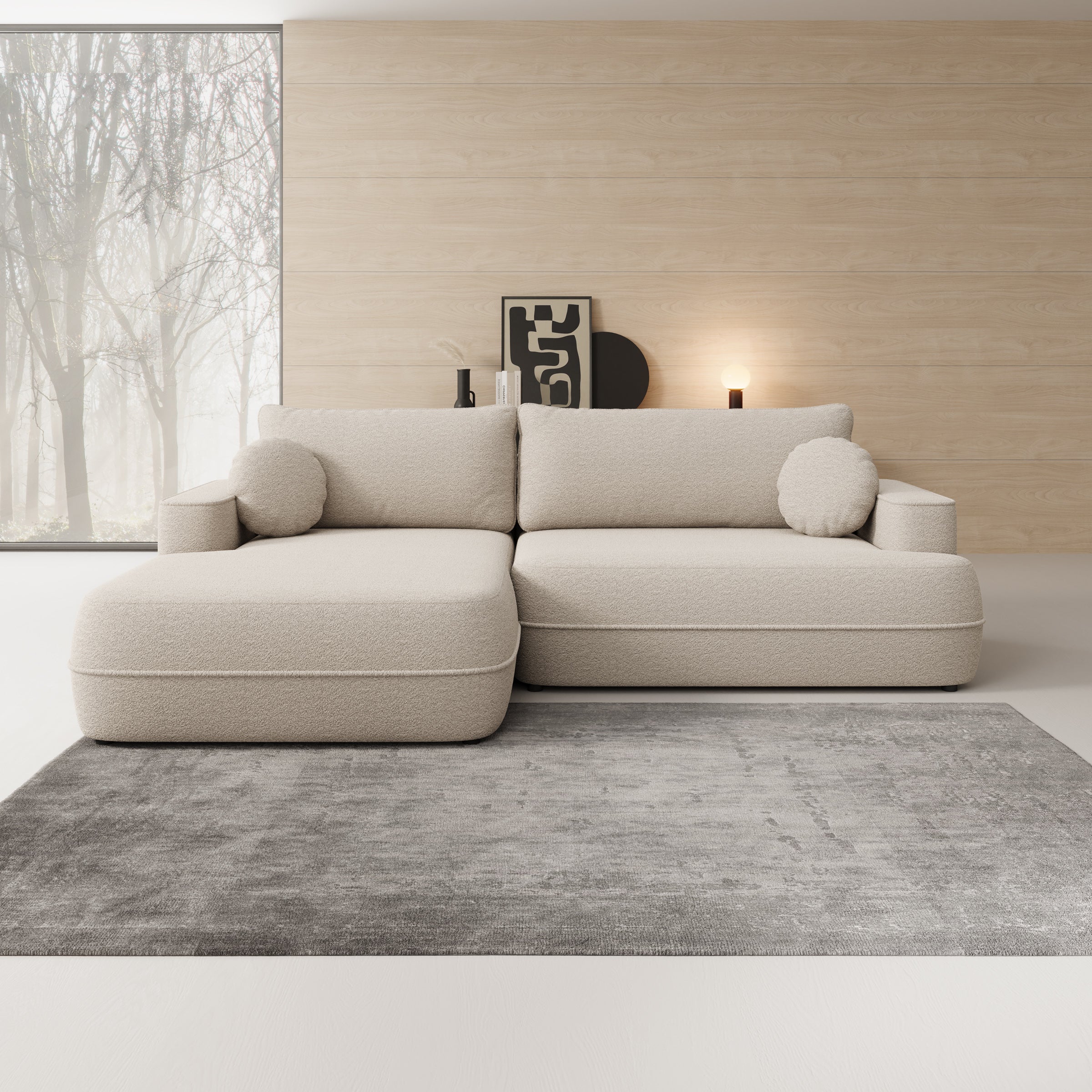 Fensa - Hoekbank 3-zits met chaise longue - Stof beige - Links
