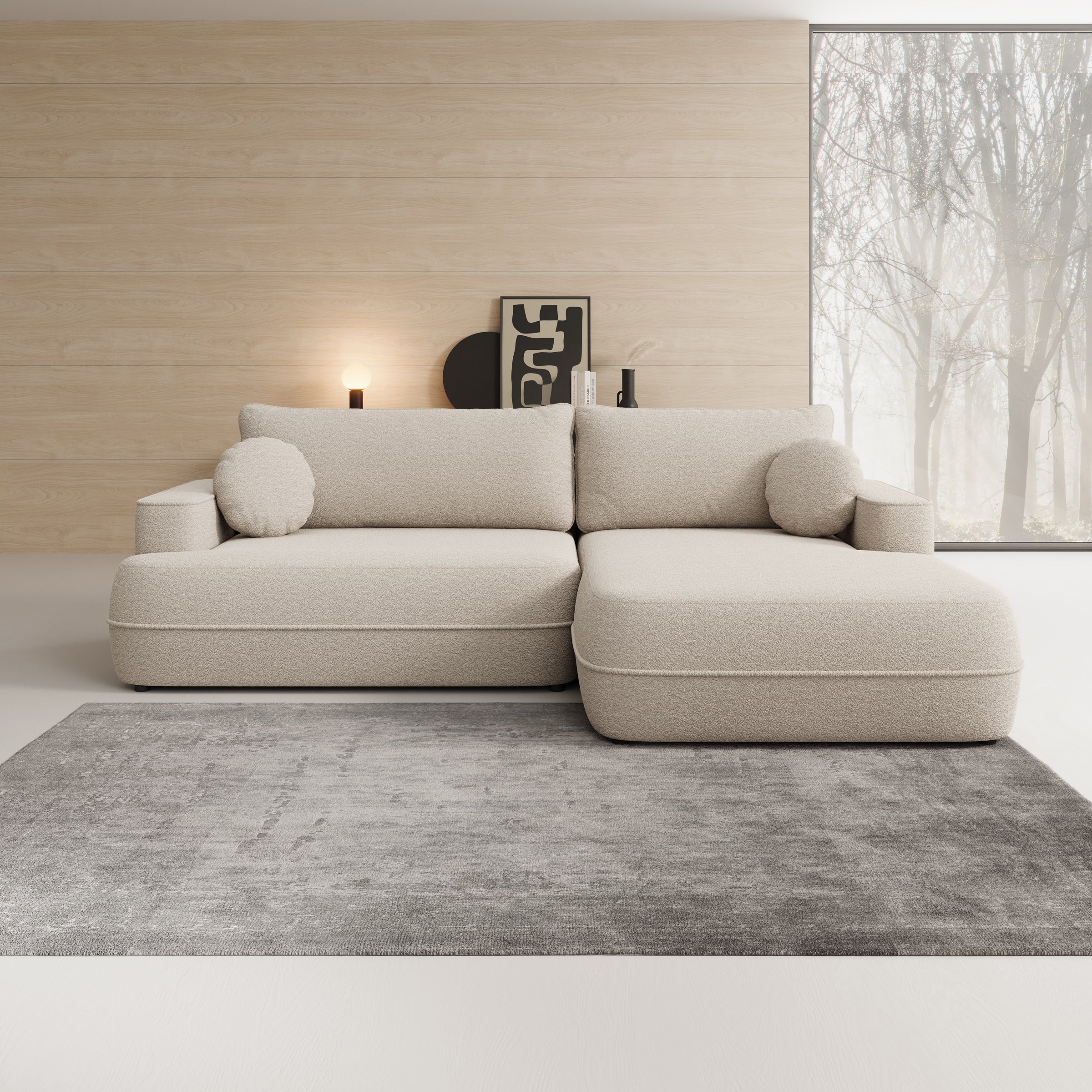 Fensa - Hoekbank 3-zits met chaise longue - Stof beige - Rechts