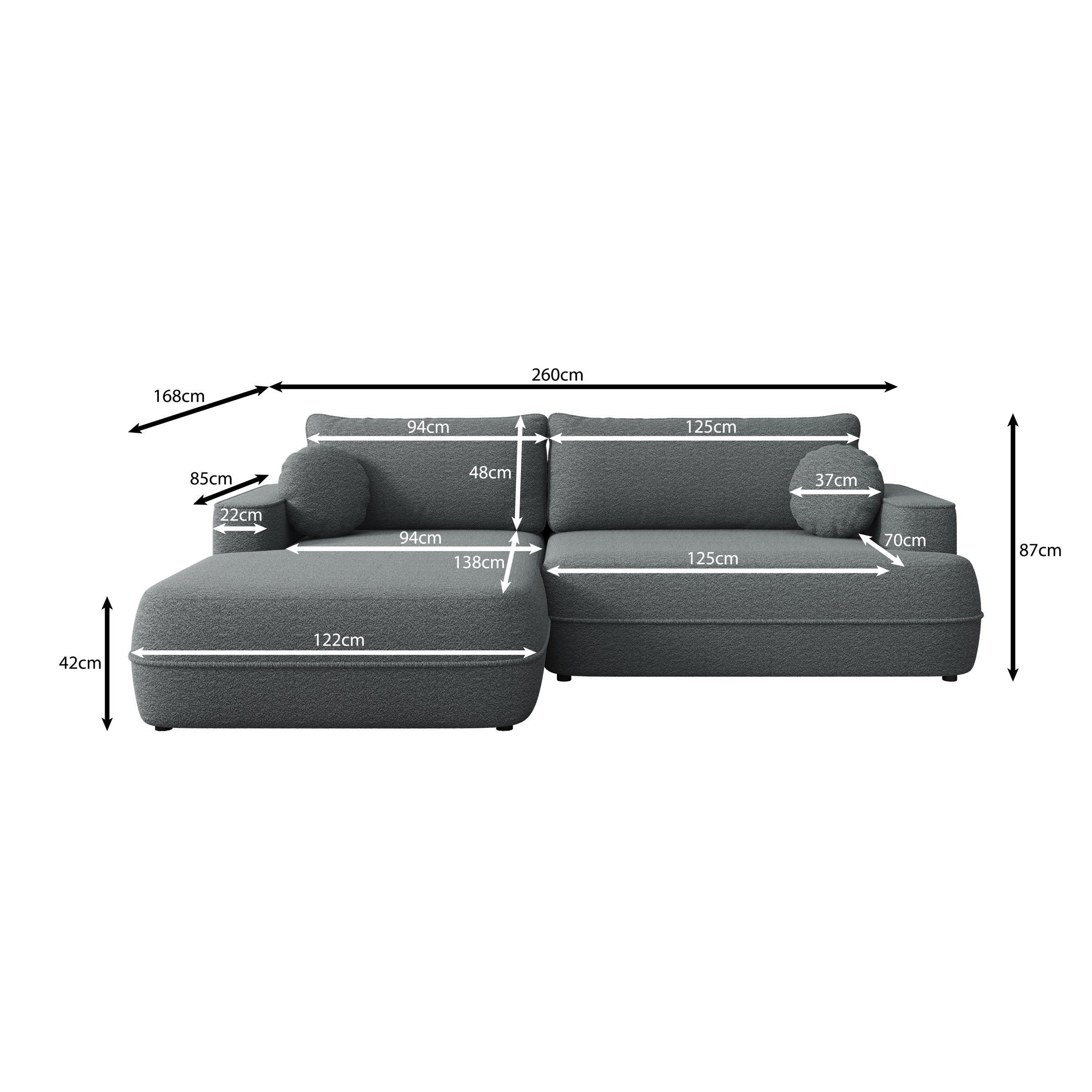 Fensa - Hoekbank 3-zits met chaise longue - Stof grijs - Links