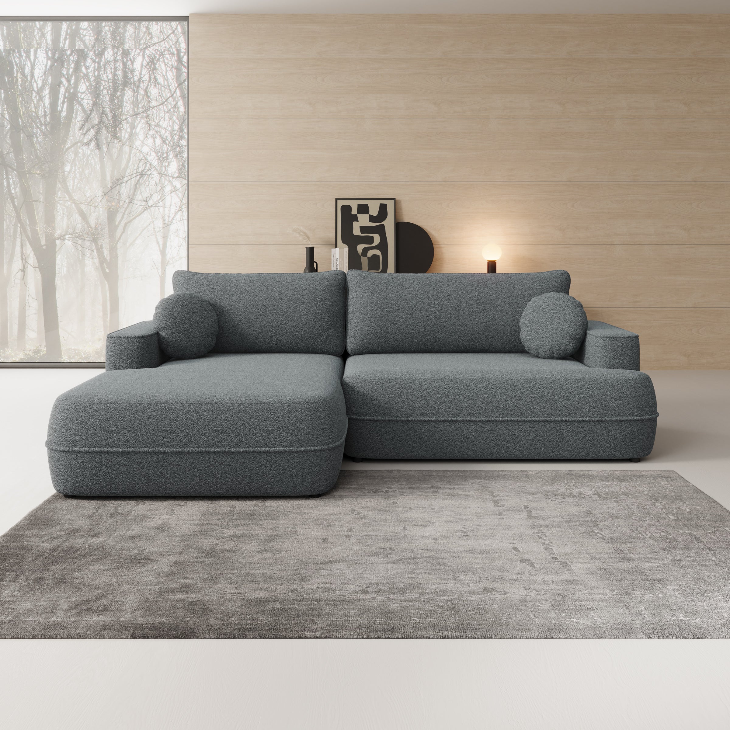 Fensa - Hoekbank 3-zits met chaise longue - Stof grijs - Links