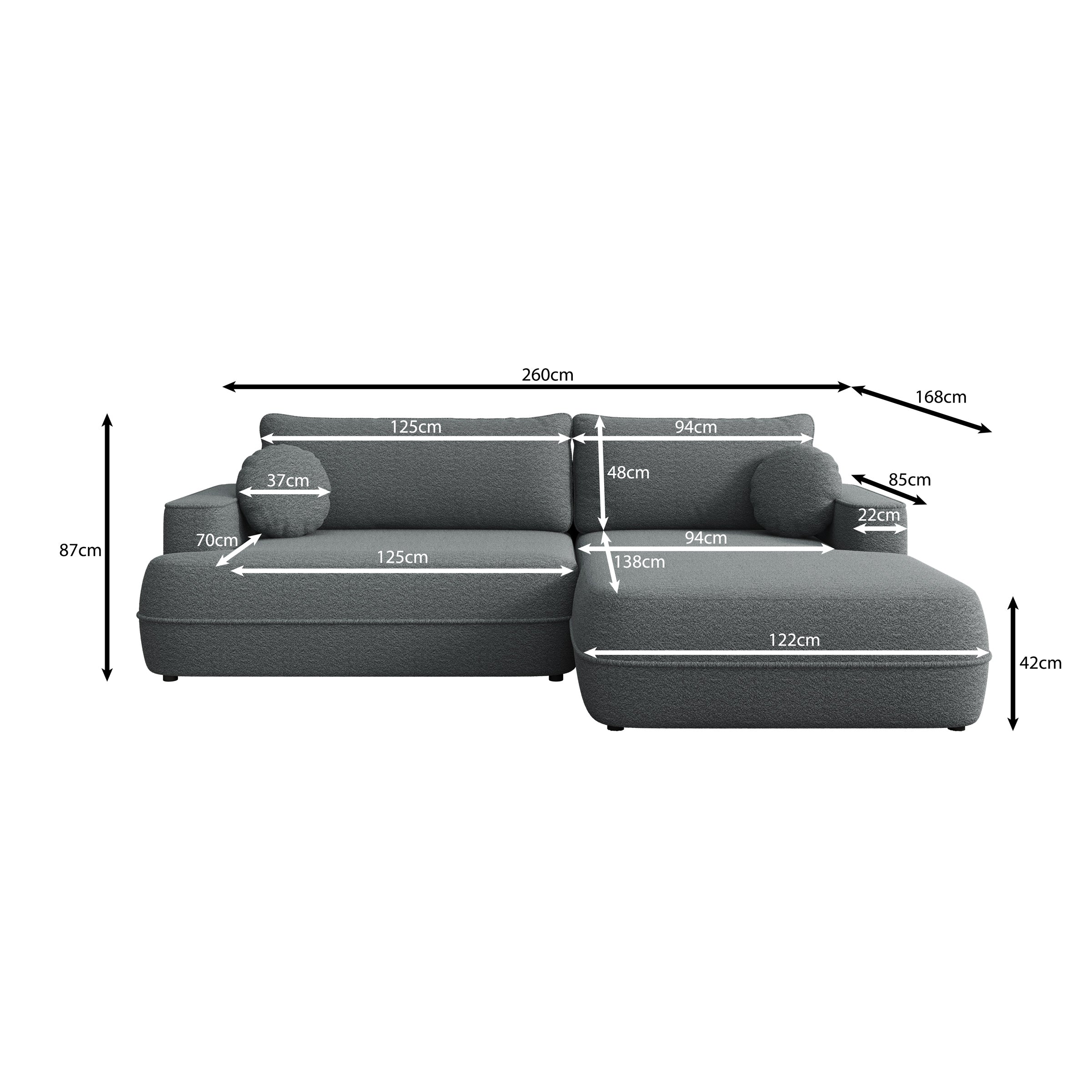 Fensa - Hoekbank 3-zits met chaise longue - Stof grijs - Rechts