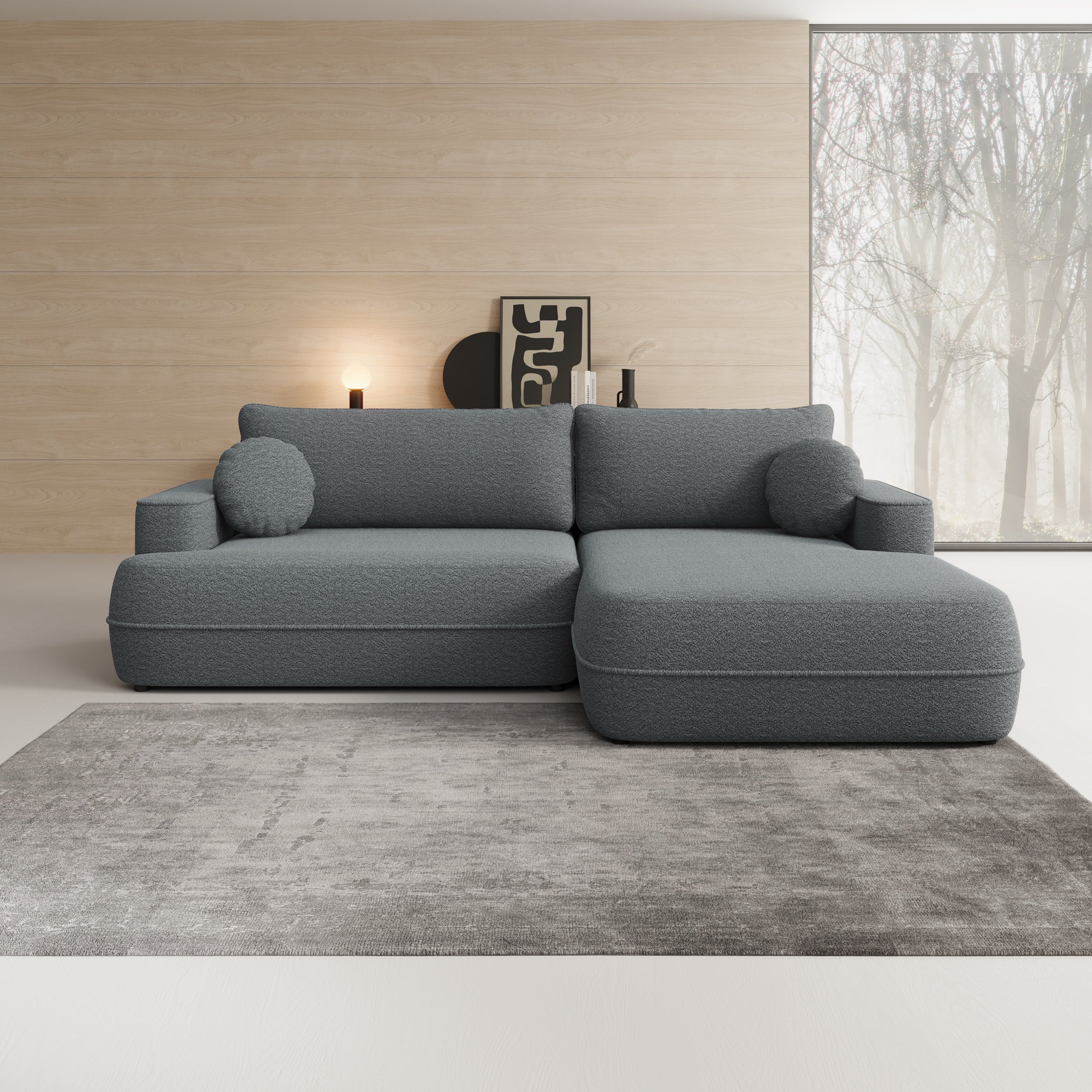 Fensa - Hoekbank 3-zits met chaise longue - Stof grijs - Rechts