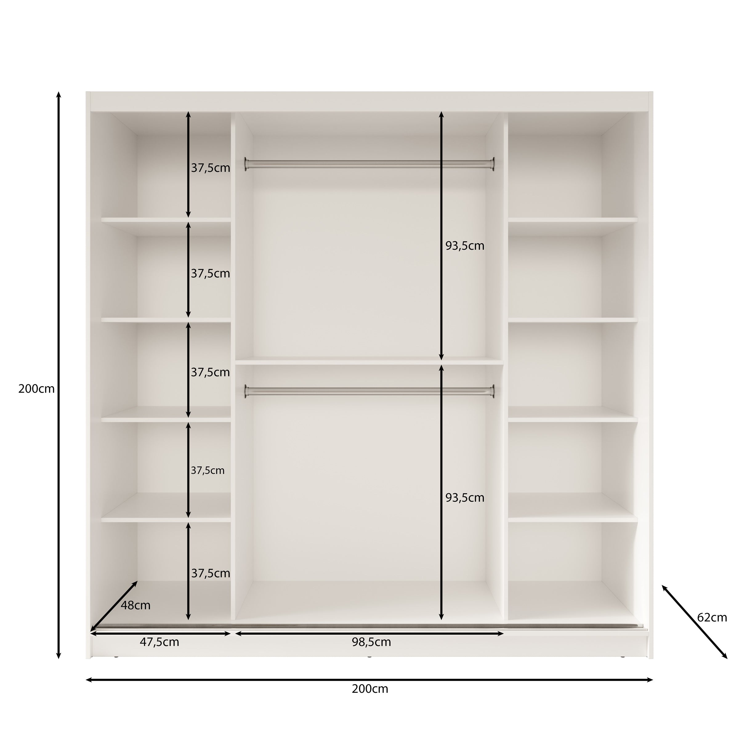Fessaro - Kledingkast - Wit - 200x62x200 cm