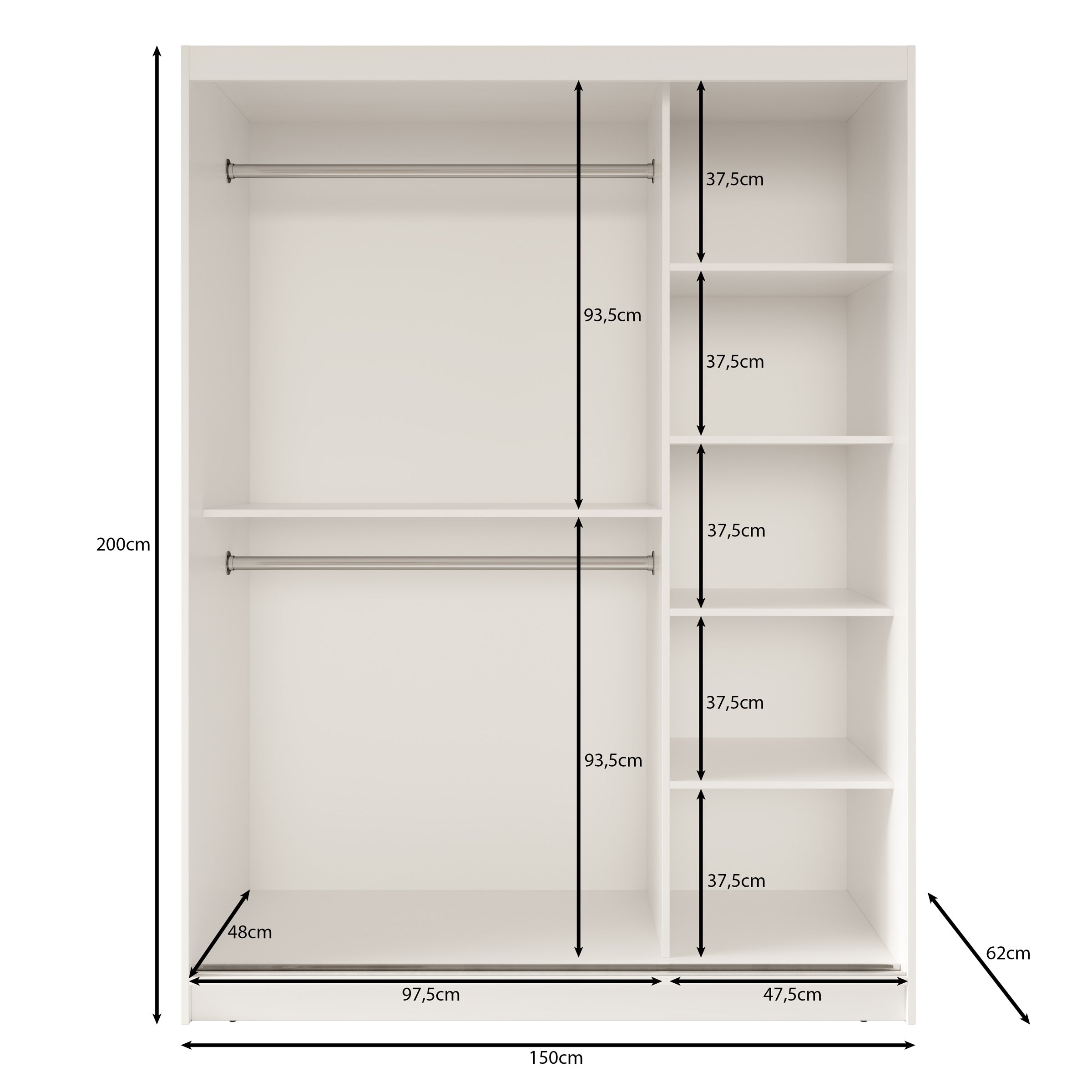 Fessaro - Kledingkast - Zwart - 150x62x200 cm
