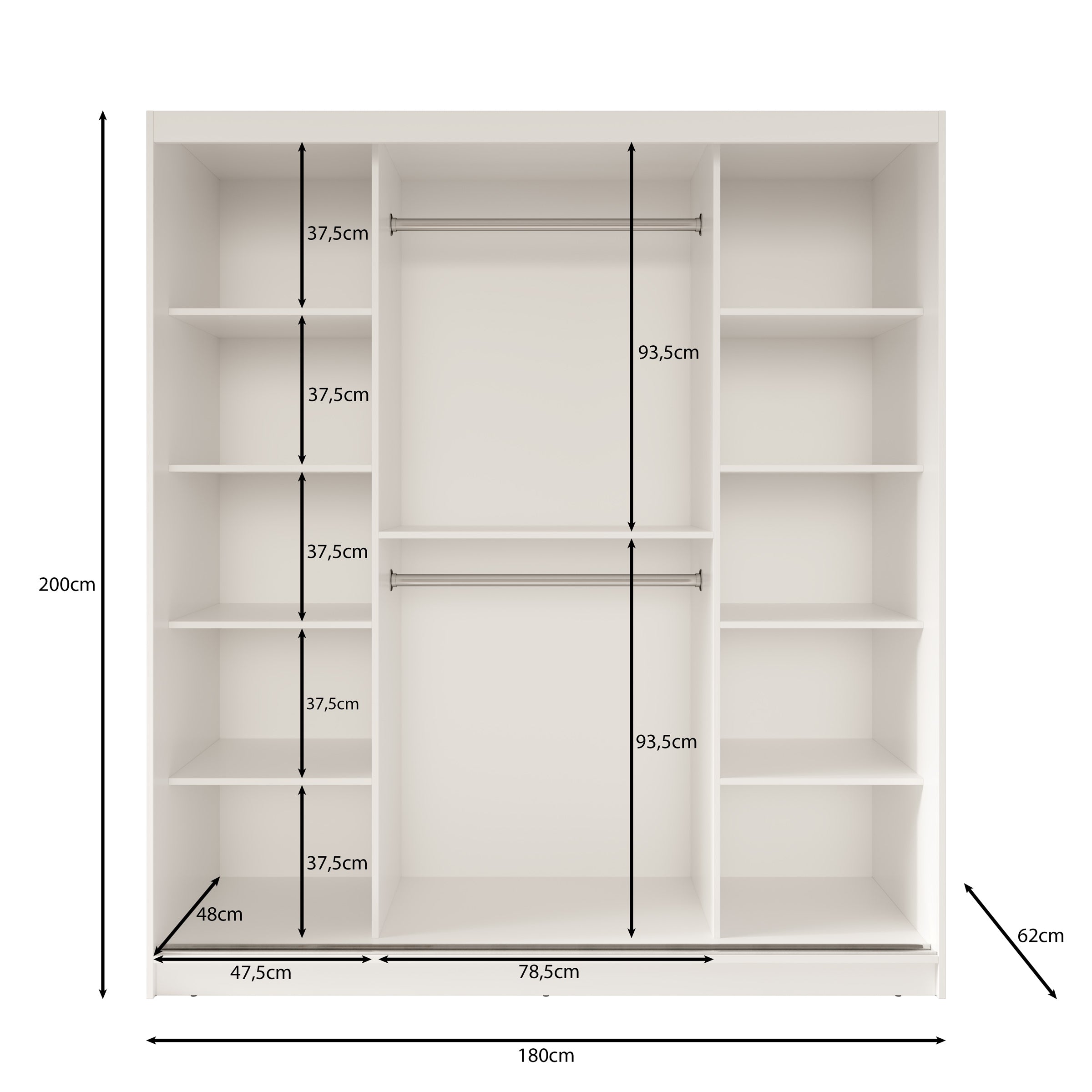 Fessaro- Kledingkast - Zwart - 180x62x200 cm