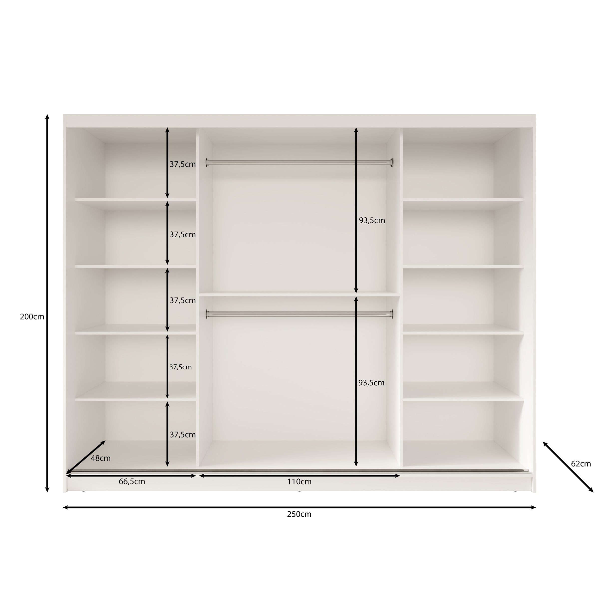 Fessaro - Kledingkast - Zwart - 250x62x200 cm