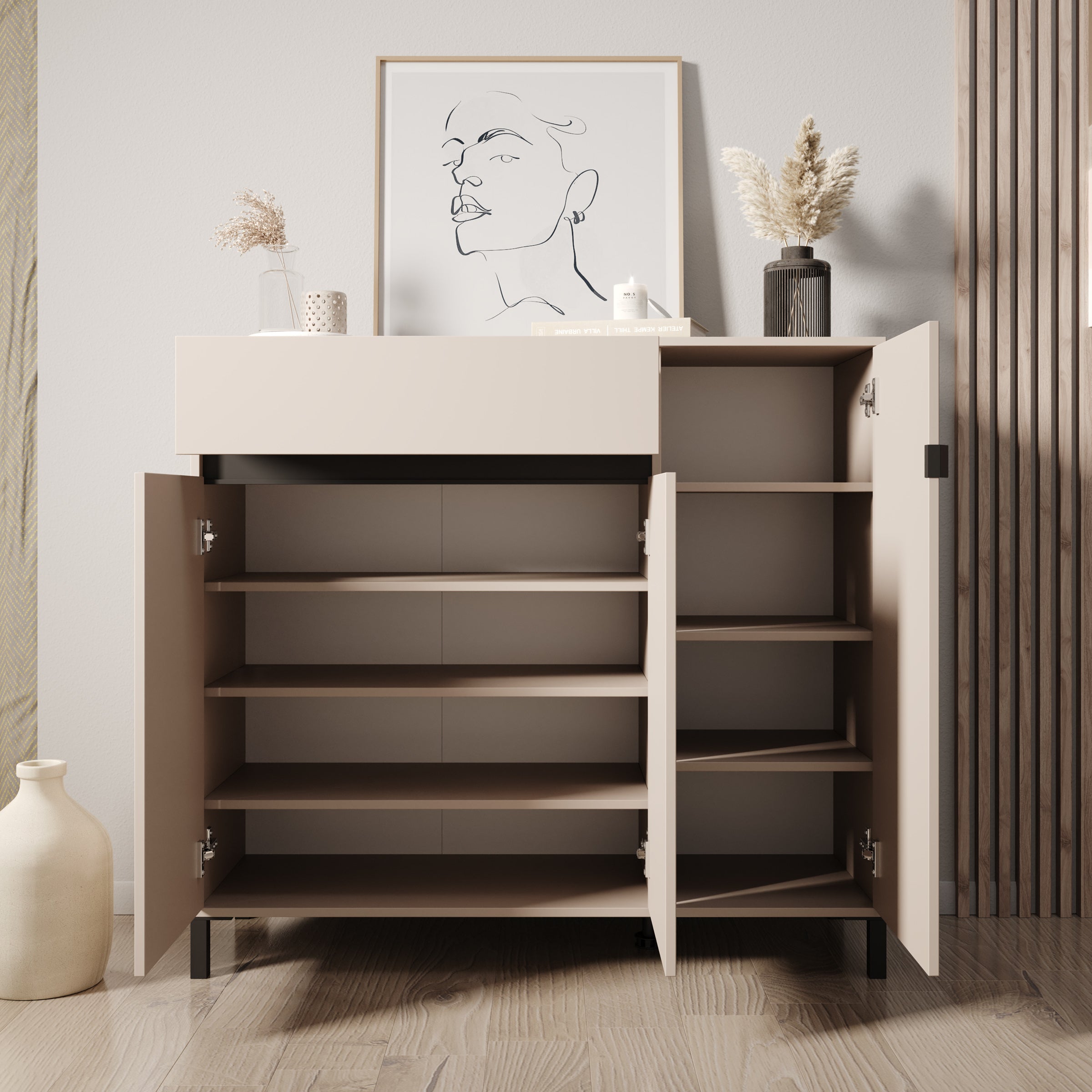 Finta - Schoenenkast - Beige - 119x40x110 cm