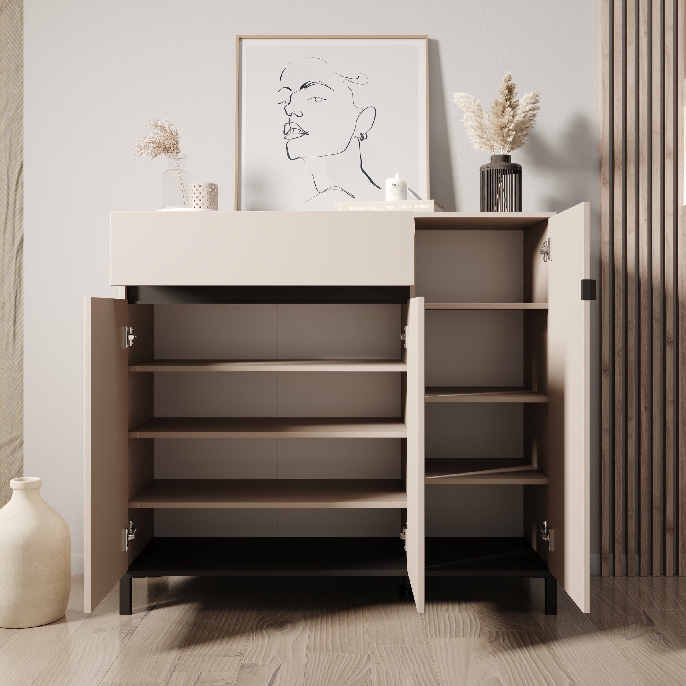 Finta - Schoenenkast - Beige - 119x40x110 cm