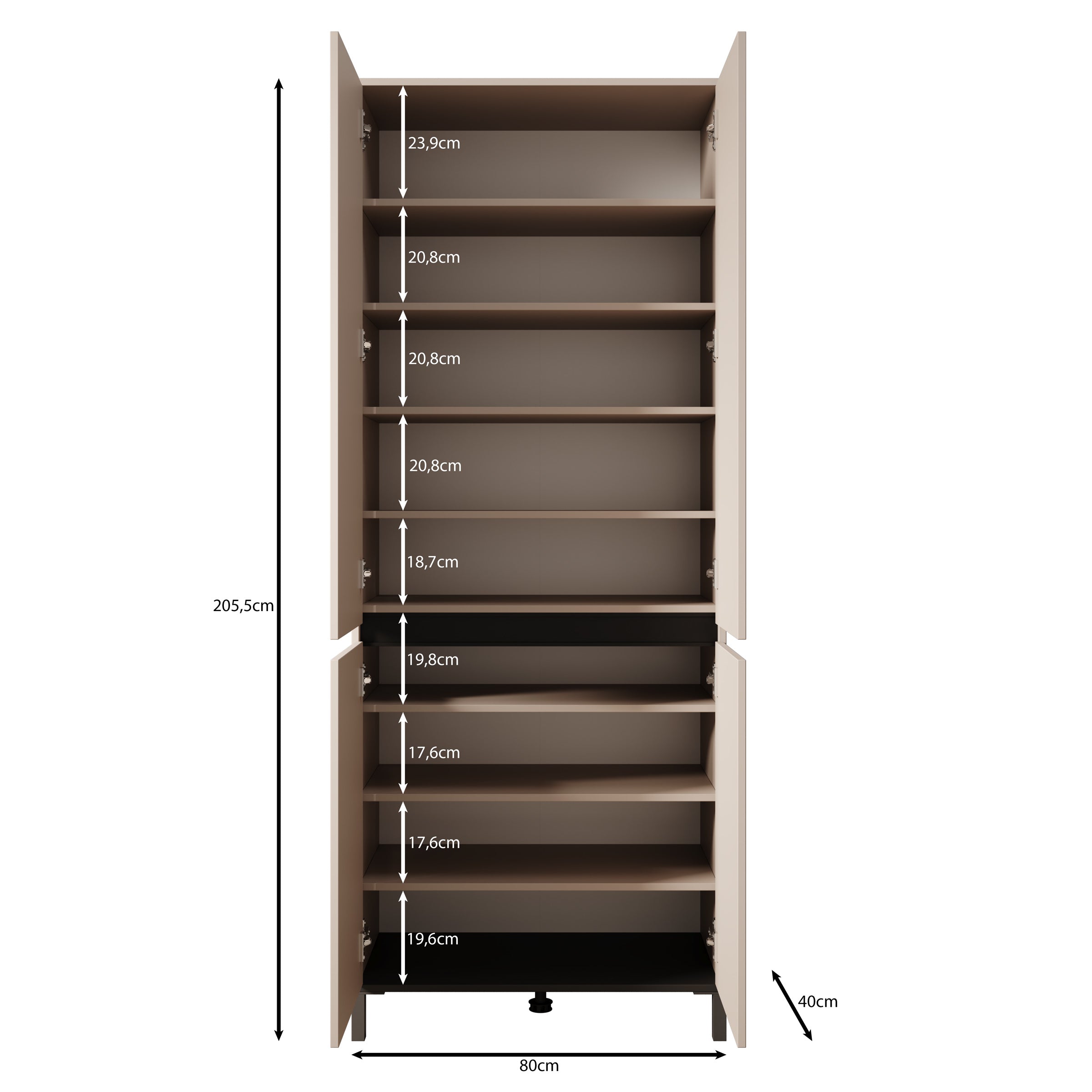 Finta - Schoenenkast - Beige - 80x40x206 cm
