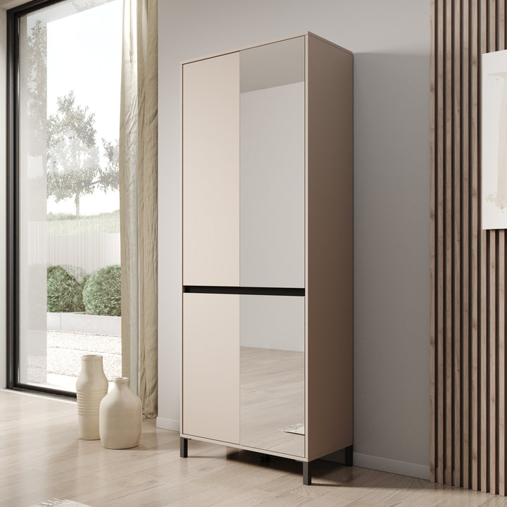 Finta - Schoenenkast met spiegel - Beige - 80x40x206 cm