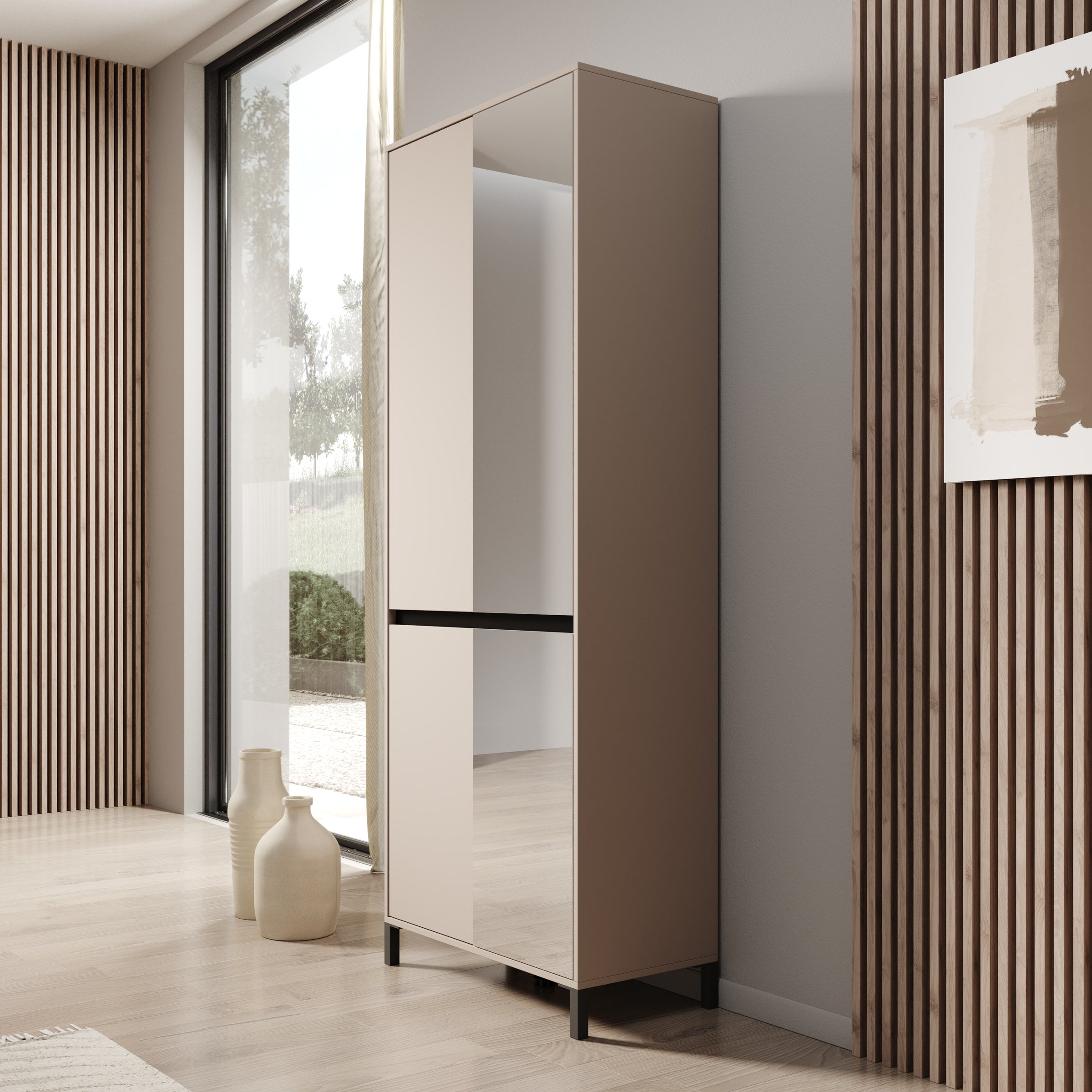 Finta - Schoenenkast met spiegel - Beige - 80x40x206 cm