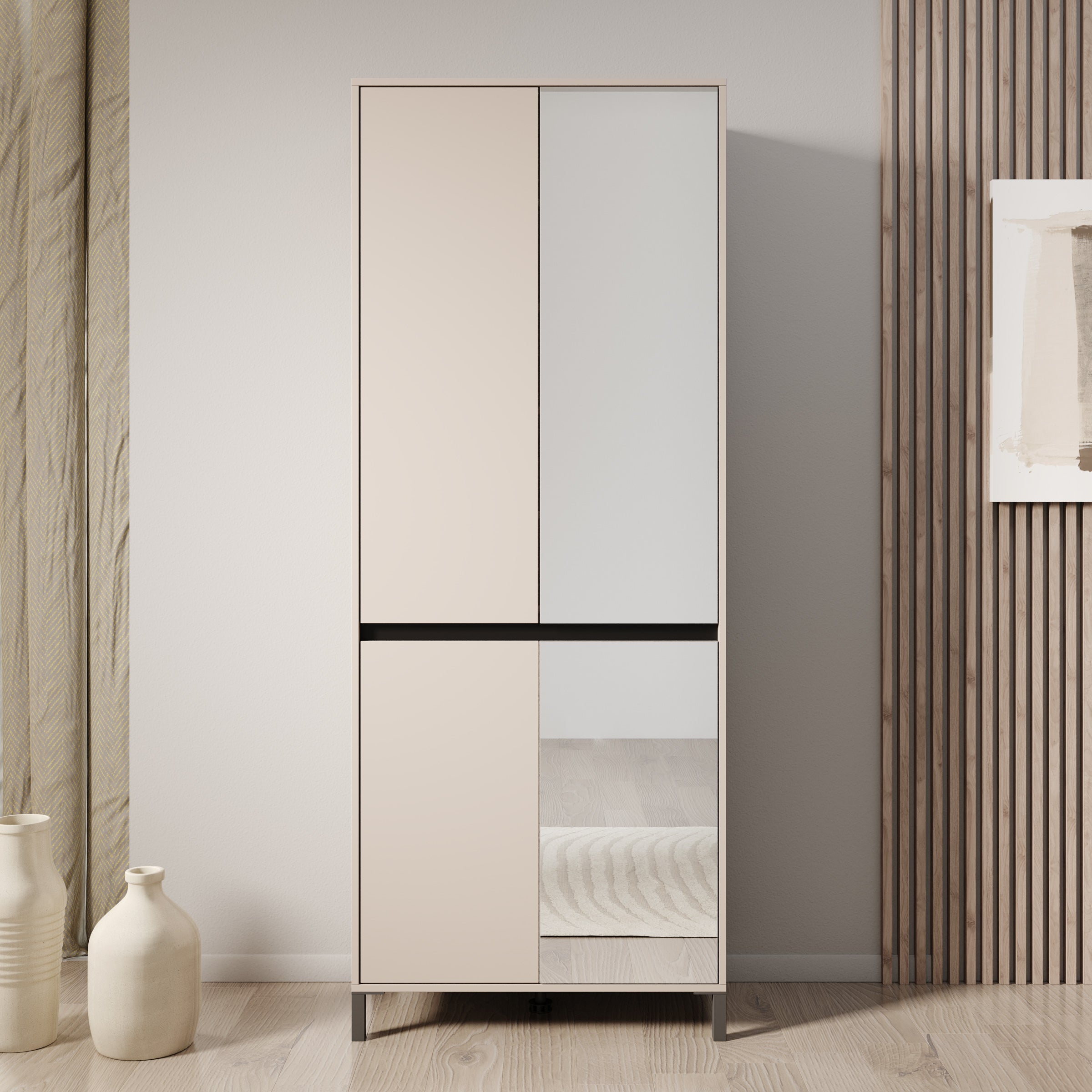 Finta - Schoenenkast met spiegel - Beige - 80x40x206 cm