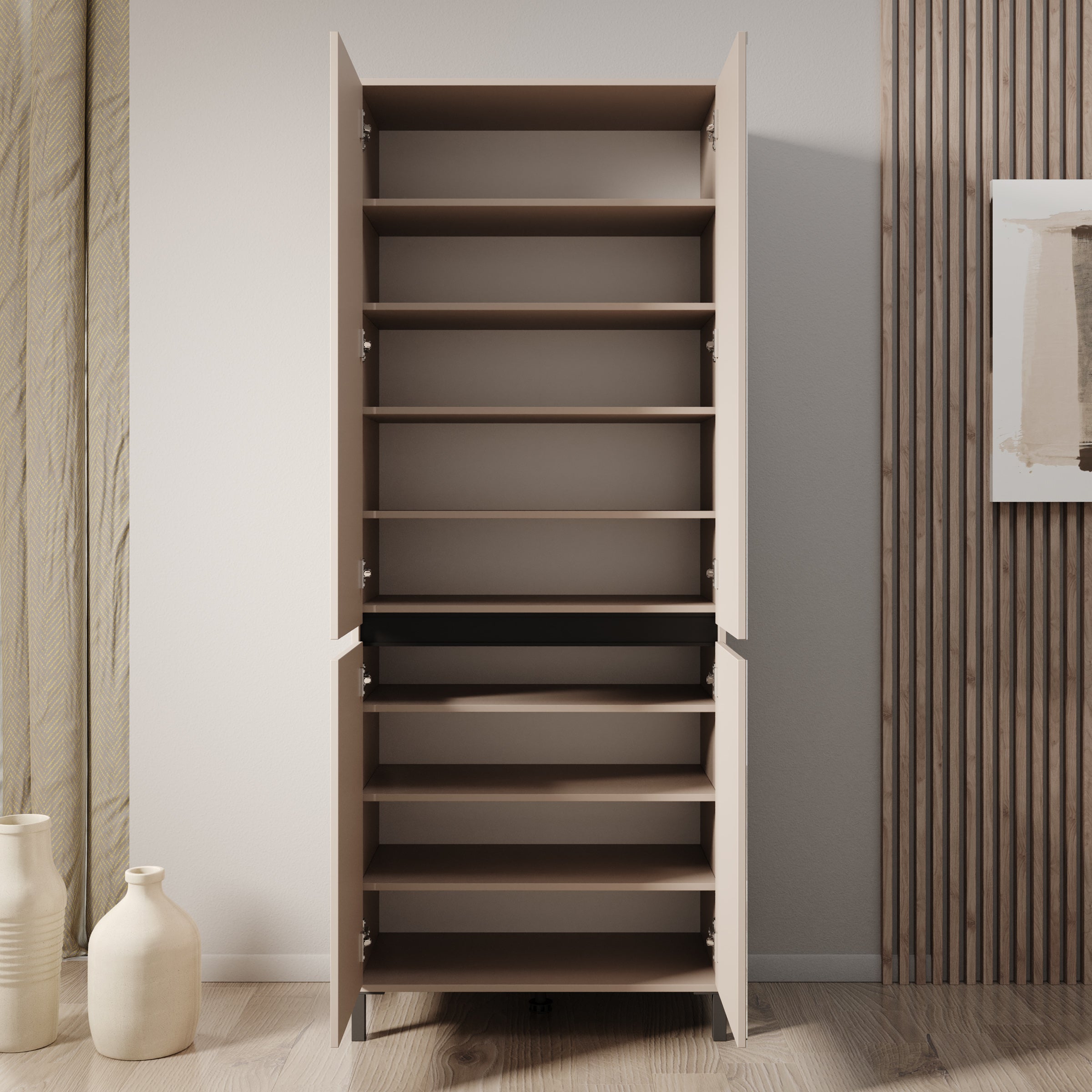 Finta - Schoenenkast met spiegel - Beige - 80x40x206 cm