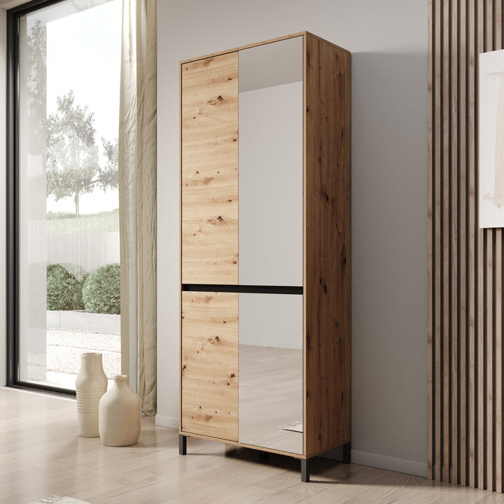 Finta - Schoenenkast met spiegel - Eiken - 80x40x206 cm