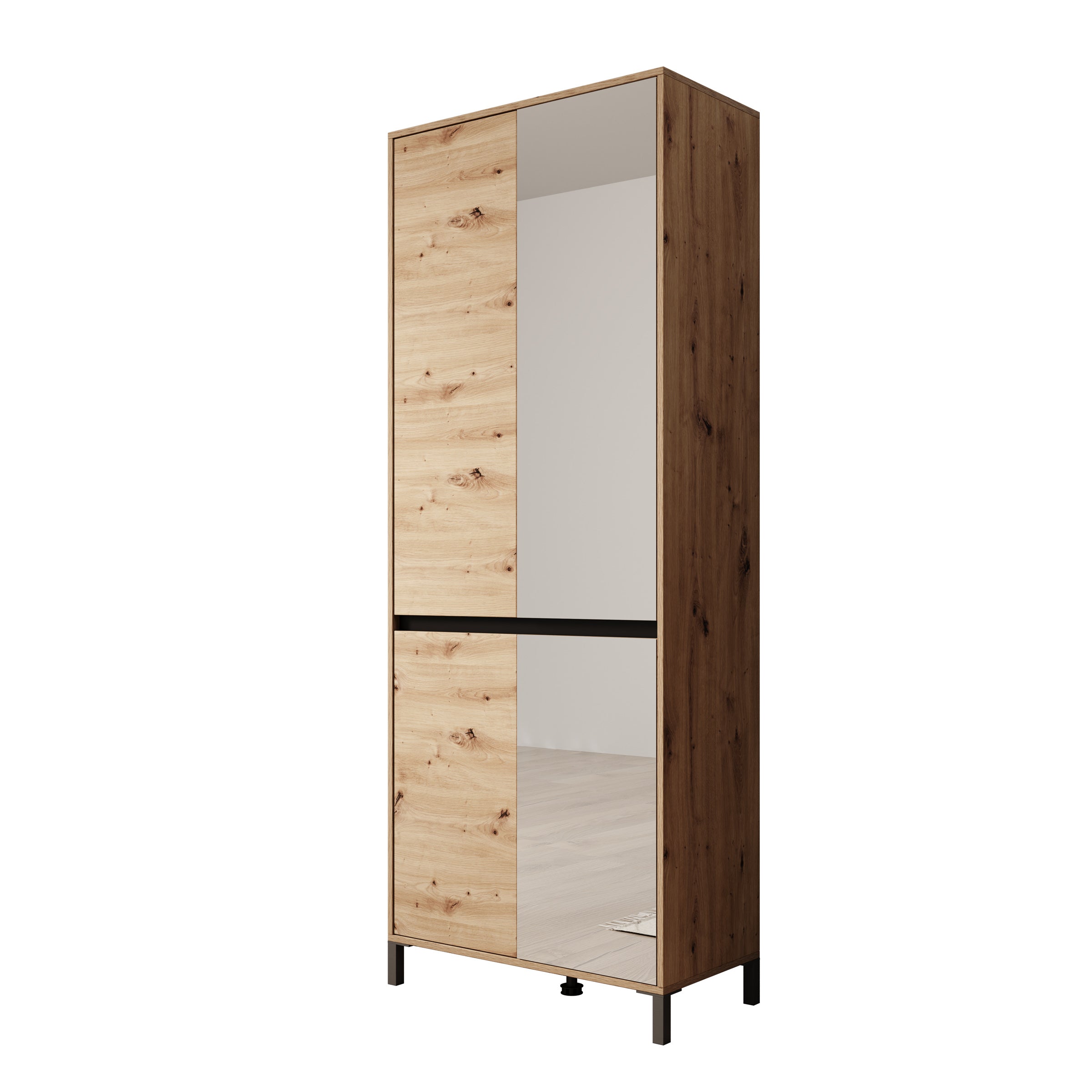 Finta - Schoenenkast met spiegel - Eiken - 80x40x206 cm