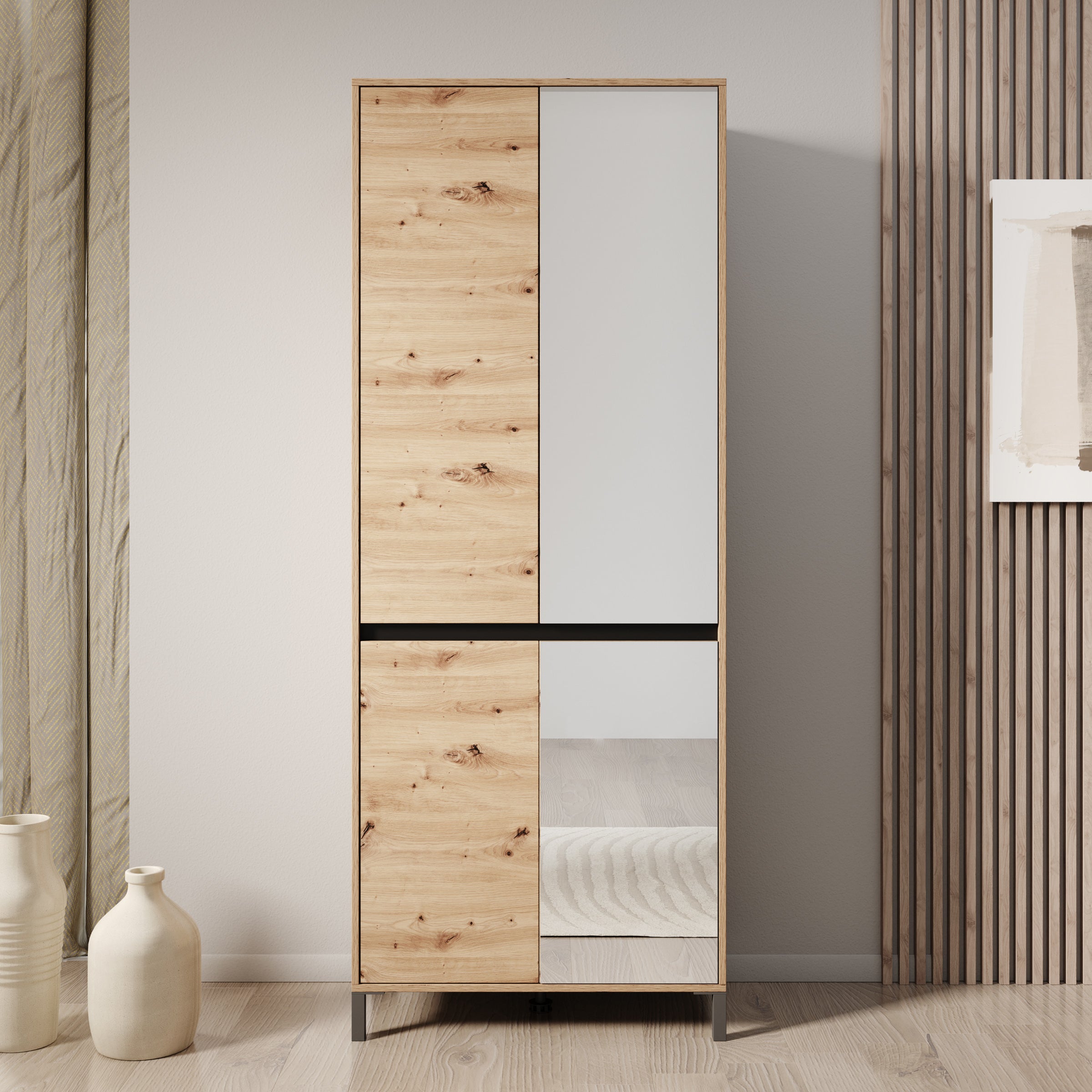 Finta - Schoenenkast met spiegel - Eiken - 80x40x206 cm