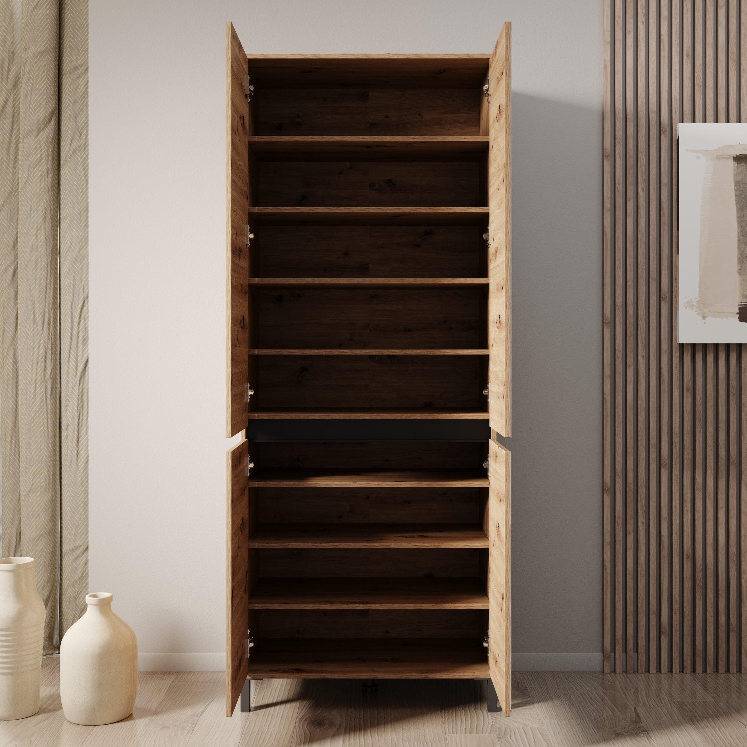 Finta - Schoenenkast met spiegel - Eiken - 80x40x206 cm