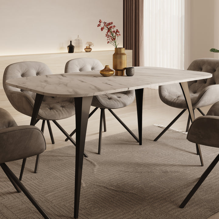 Flix - Eetkamertafel - Wit marmerlook - 160x90x76 cm