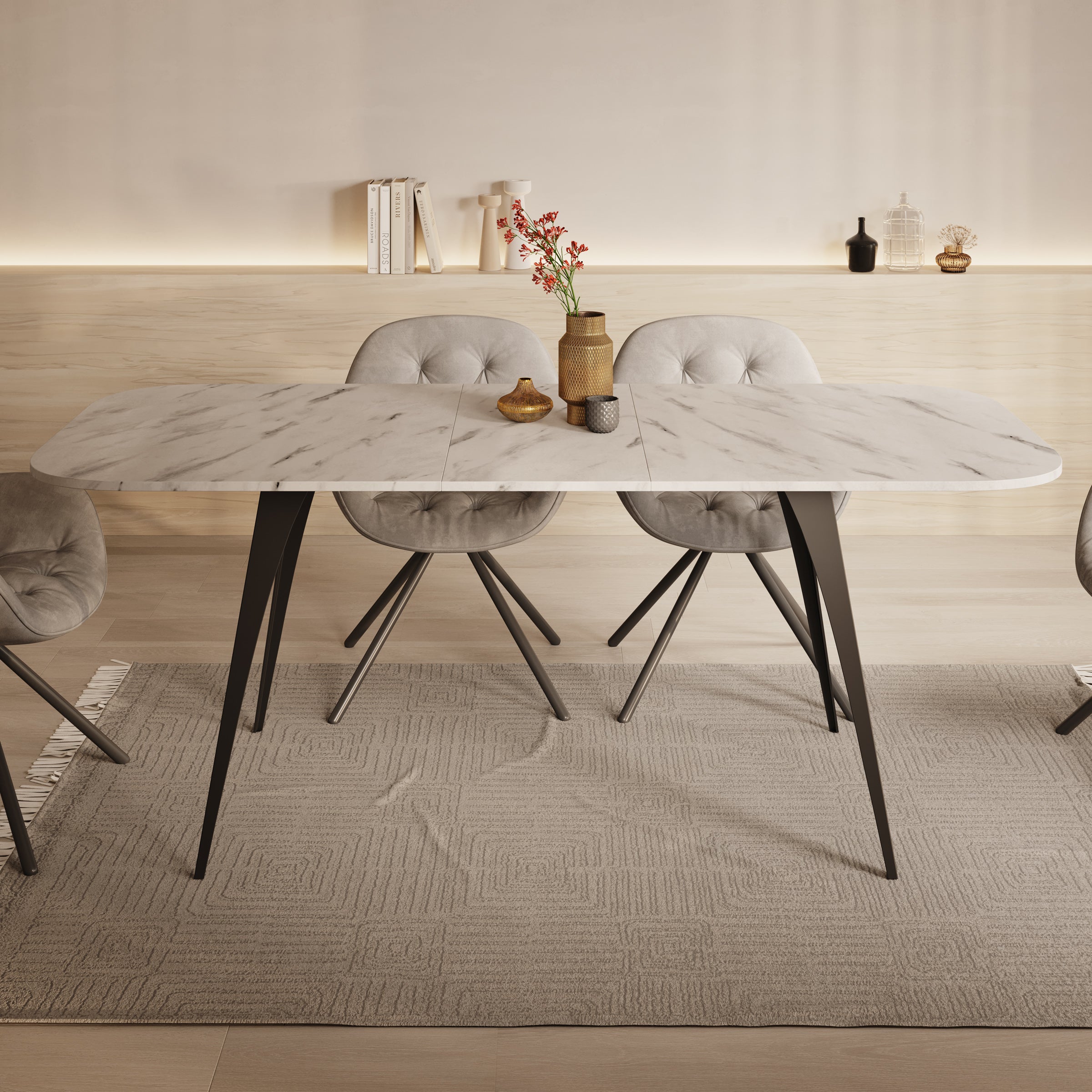 Flix - Eetkamertafel - Wit marmerlook - 160x90x76 cm