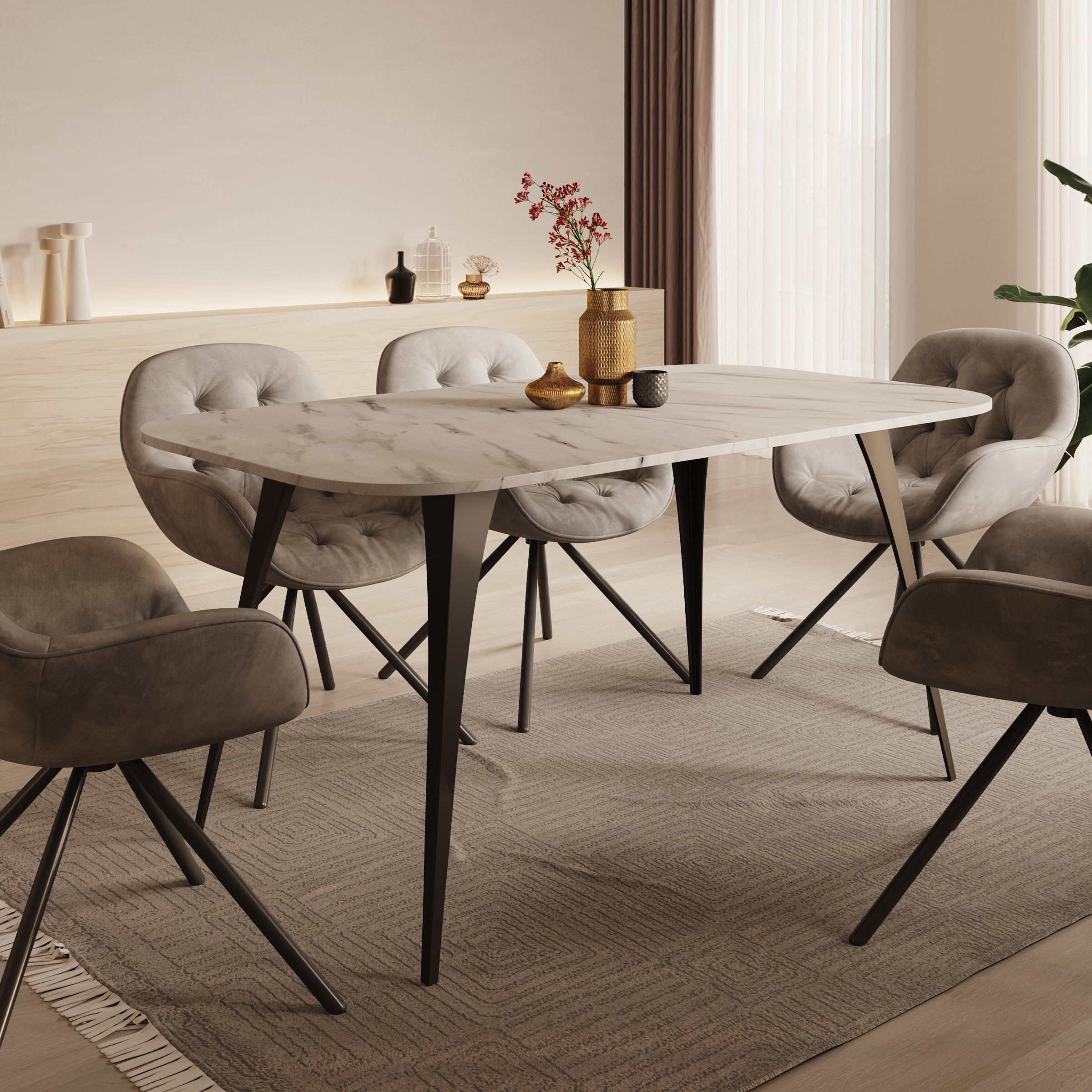 Flix - Eetkamertafel - Wit marmerlook - Uitschuifbaar -  160x90x76 cm