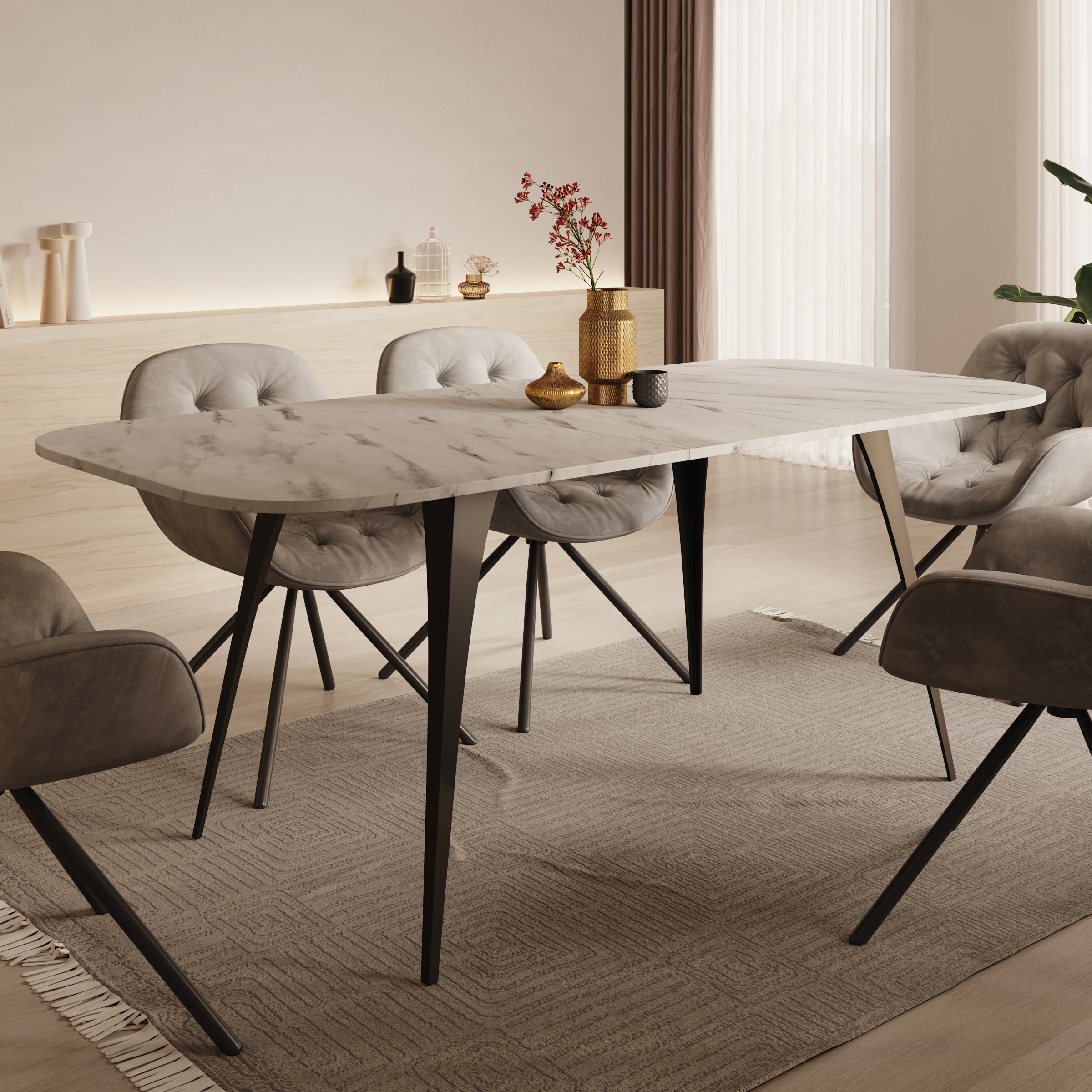 Flix - Eetkamertafel - Wit marmerlook - Uitschuifbaar -  160x90x76 cm