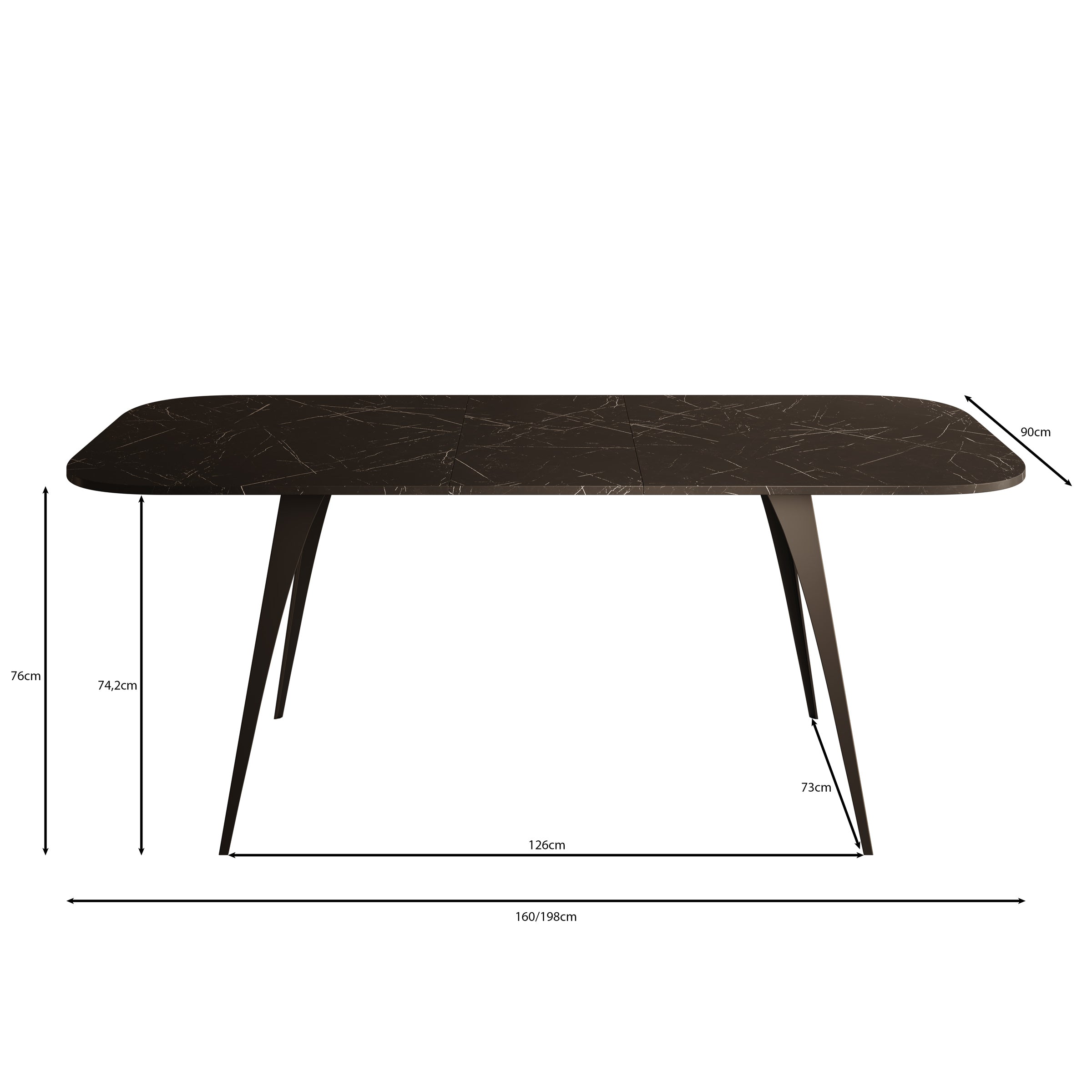 Flix - Eetkamertafel - Zwart marmerlook - 160x90x76 cm