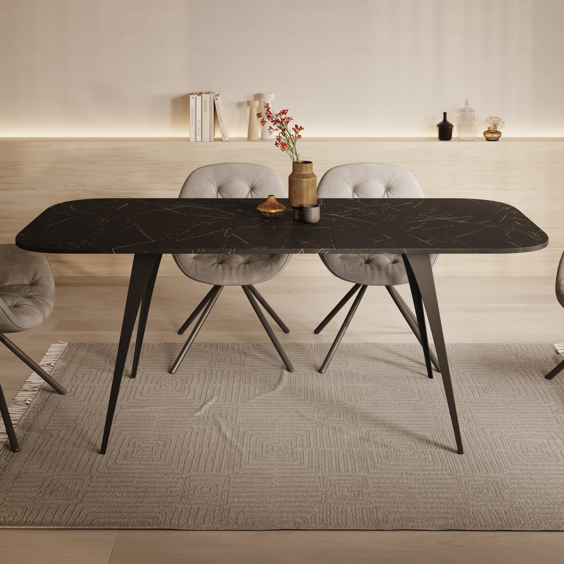 Flix - Eetkamertafel - Zwart marmerlook - 160x90x76 cm