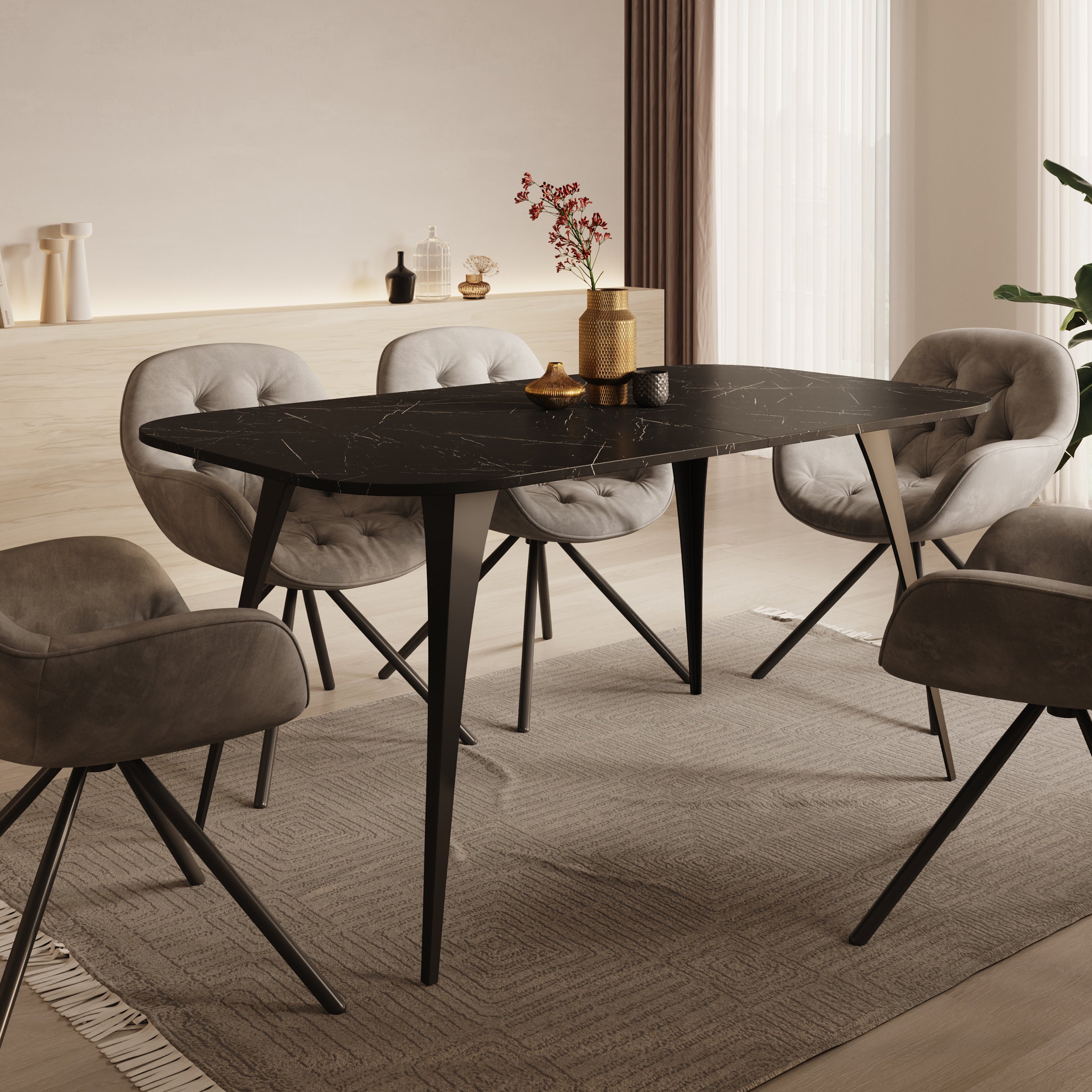 Flix - Eetkamertafel - Zwart marmerlook - Uitschuifbaar - 160x90x76 cm